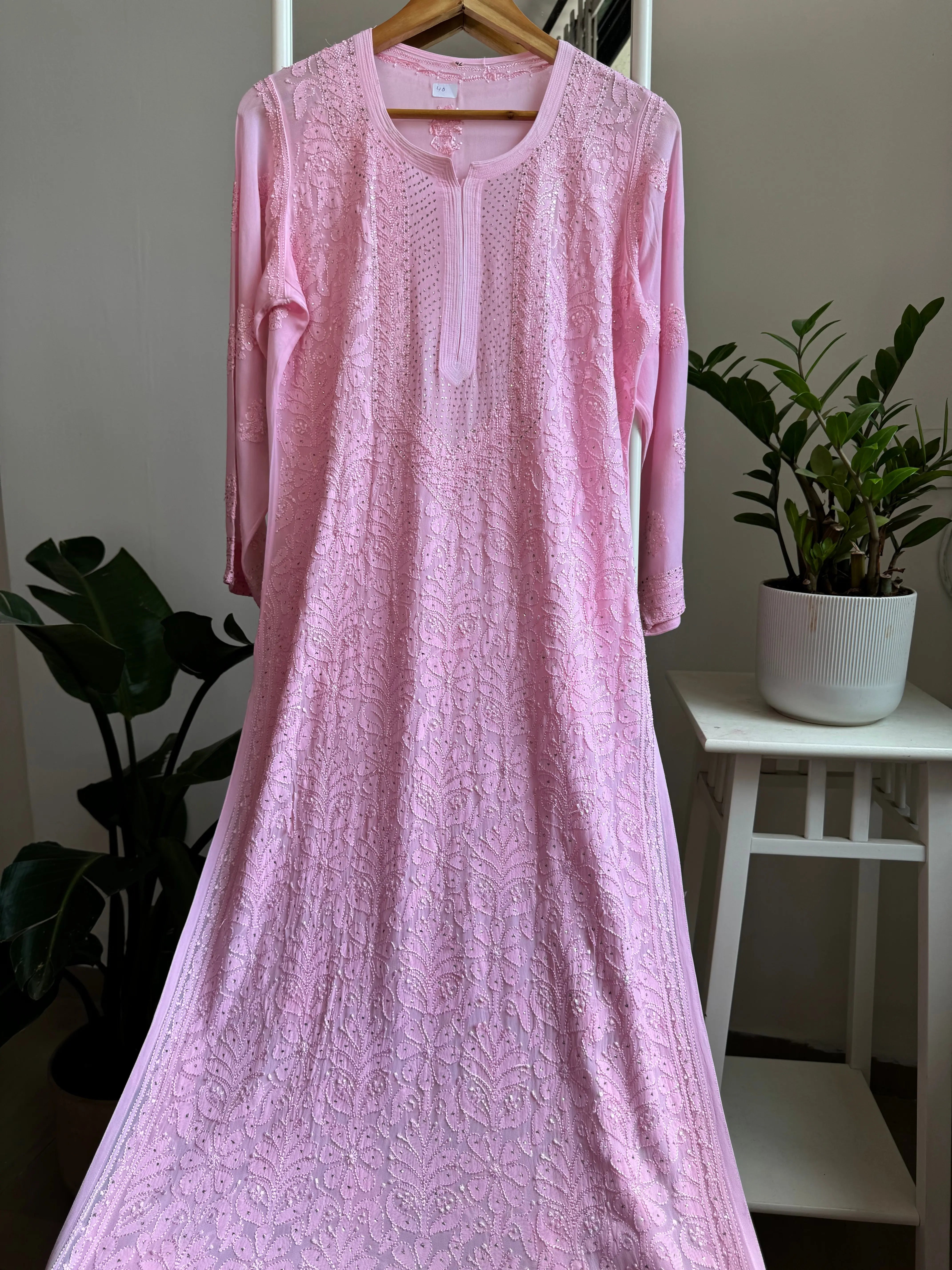 Viscose Kurti with Mukaish Work - Pink ARIAA CHIKANKARI 