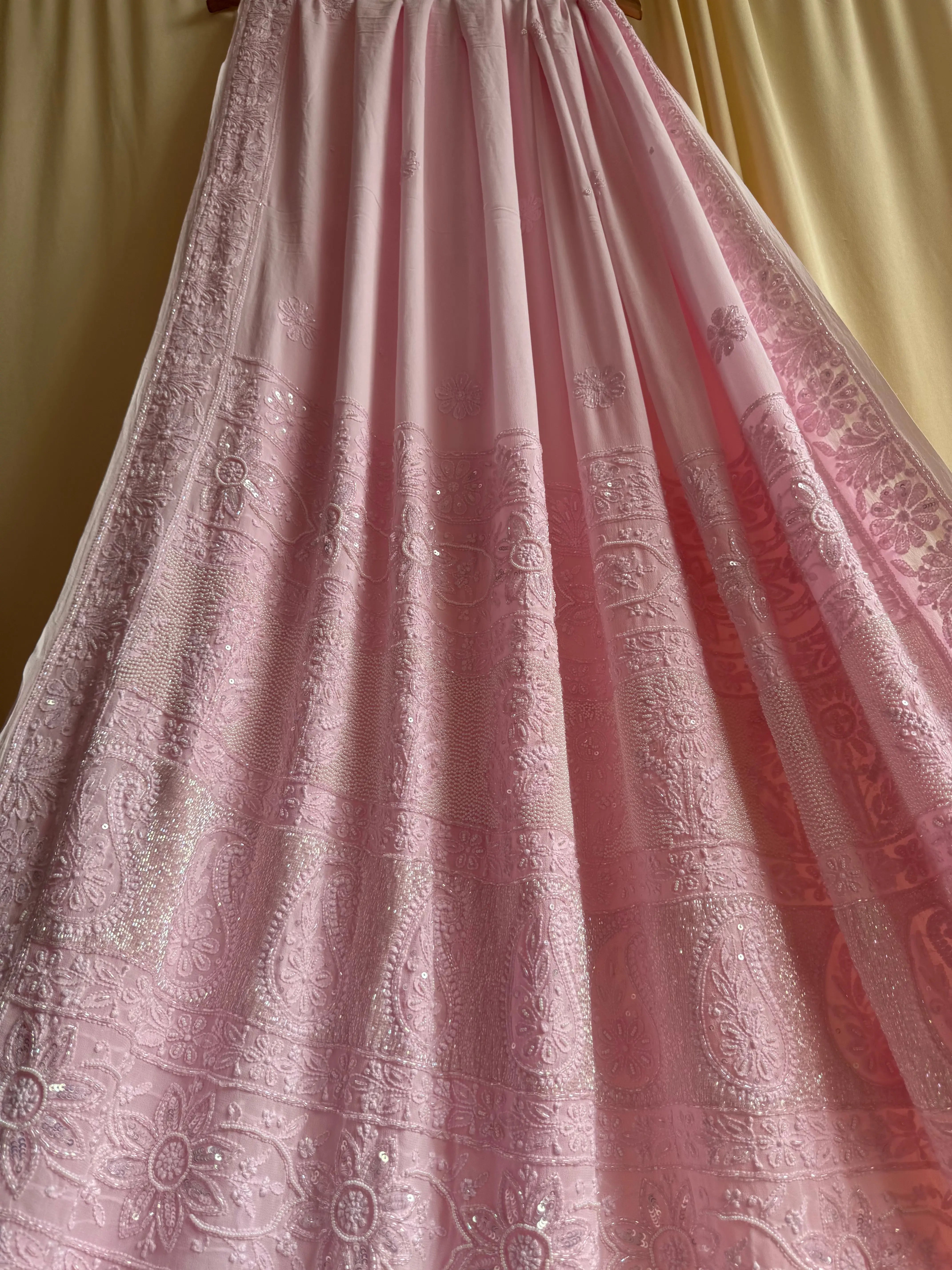 Viscose Chikankari saree with Pearl embellishments- Baby pink ARIAA CHIKANKARI 