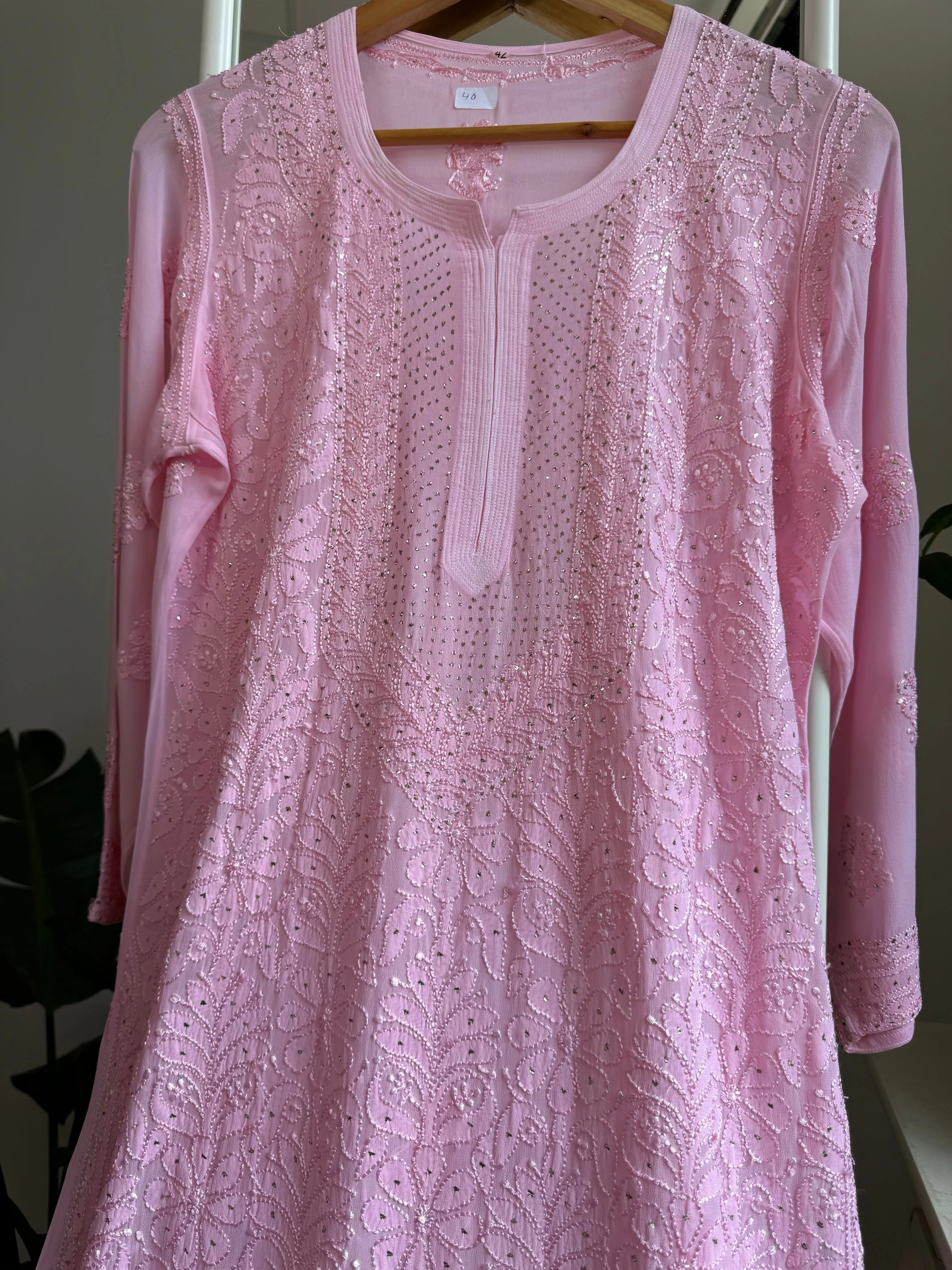 Viscose Kurti with Mukaish Work - Pink ARIAA CHIKANKARI 