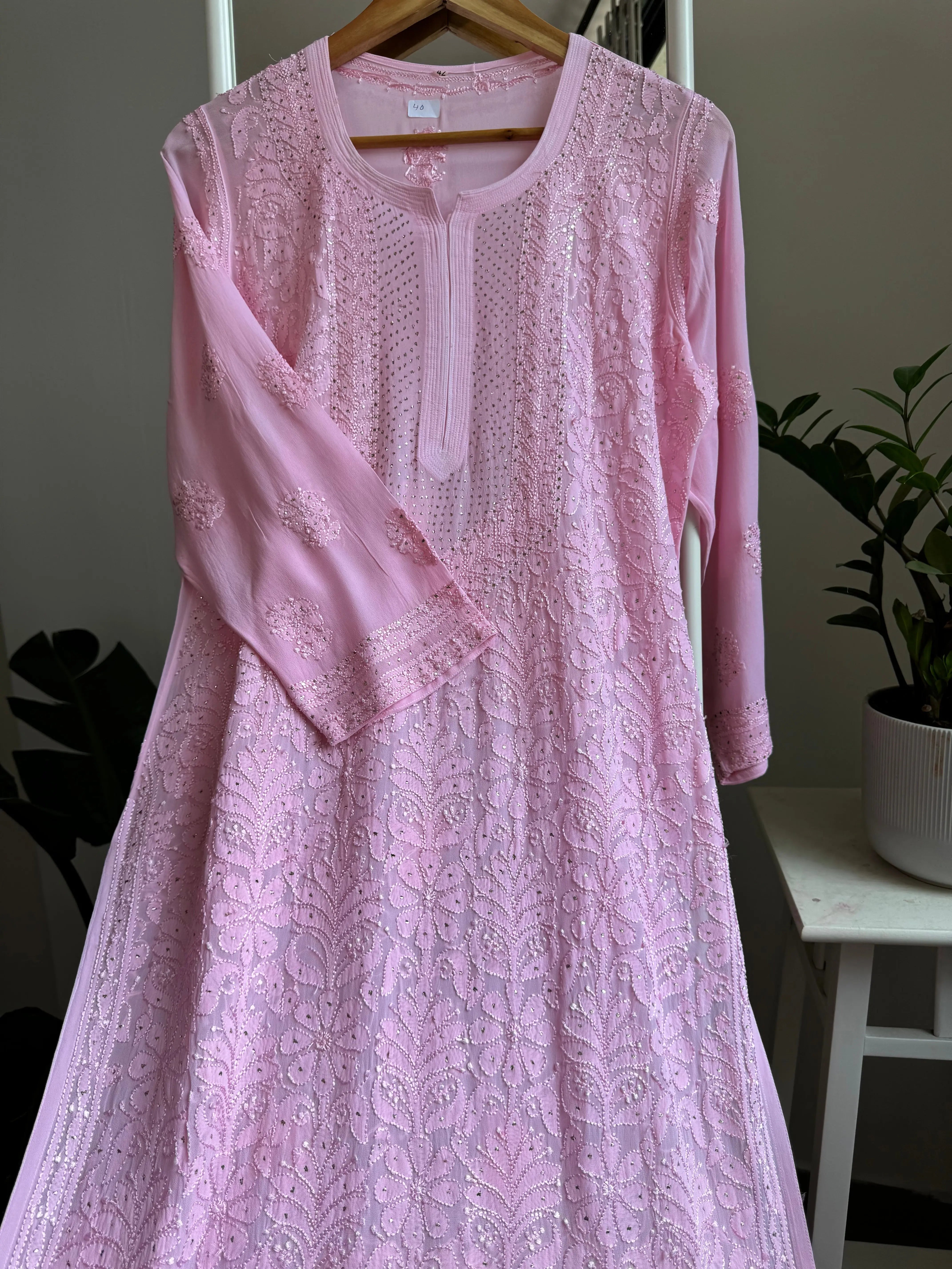 Viscose Kurti with Mukaish Work - Pink ARIAA CHIKANKARI 