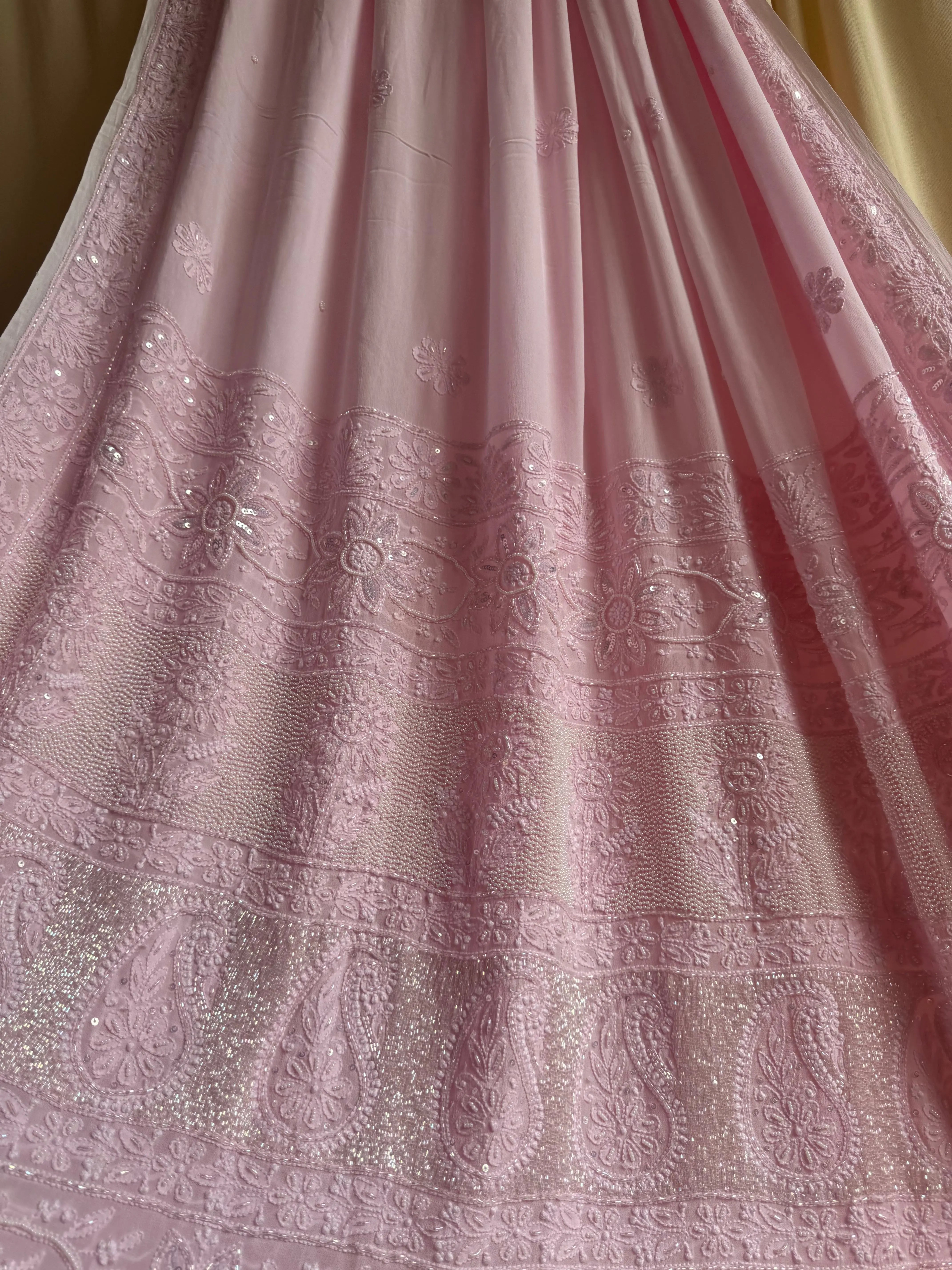 Viscose Chikankari saree with Pearl embellishments- Baby pink ARIAA CHIKANKARI 