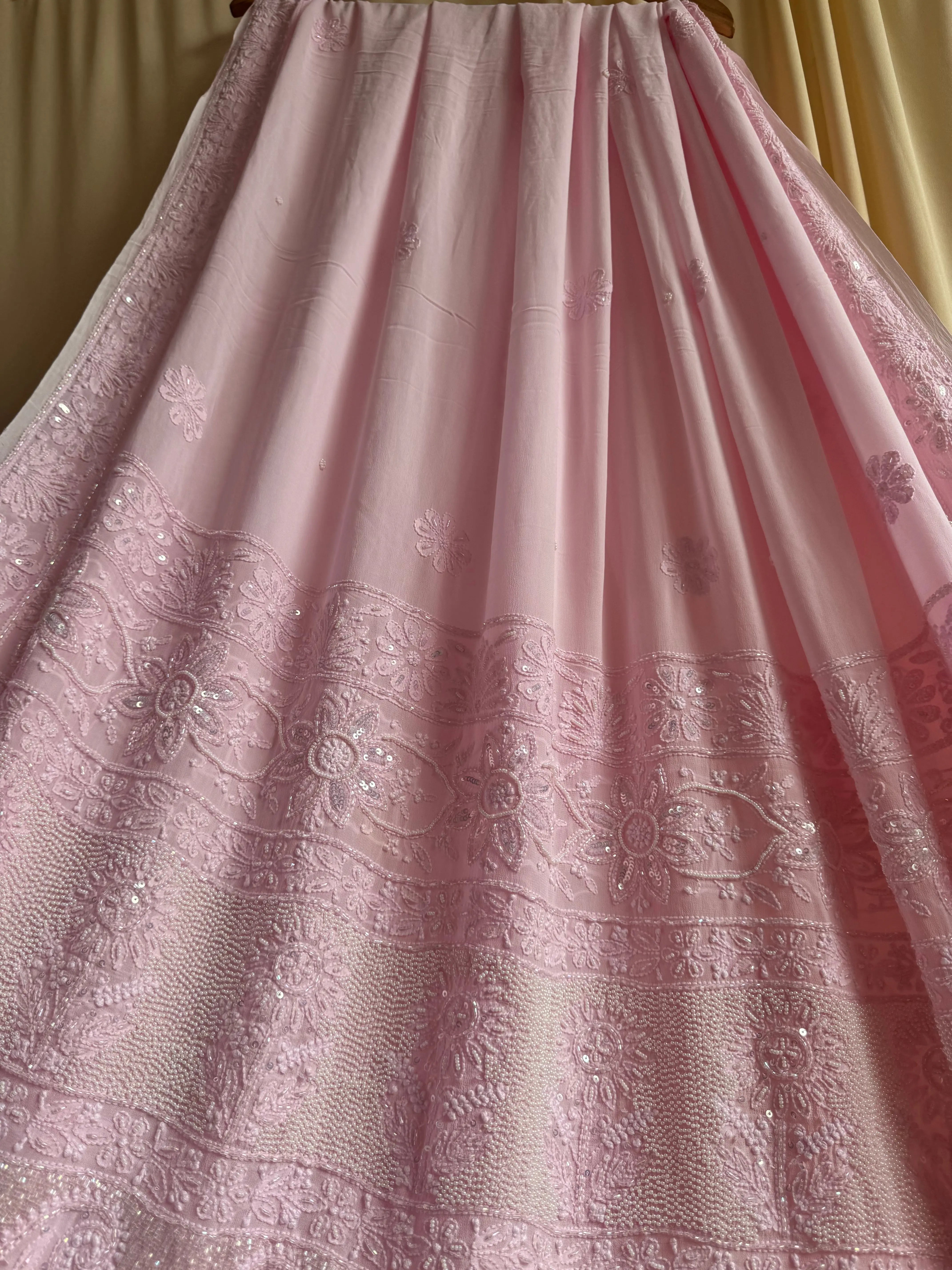 Viscose Chikankari saree with Pearl embellishments- Baby pink ARIAA CHIKANKARI 