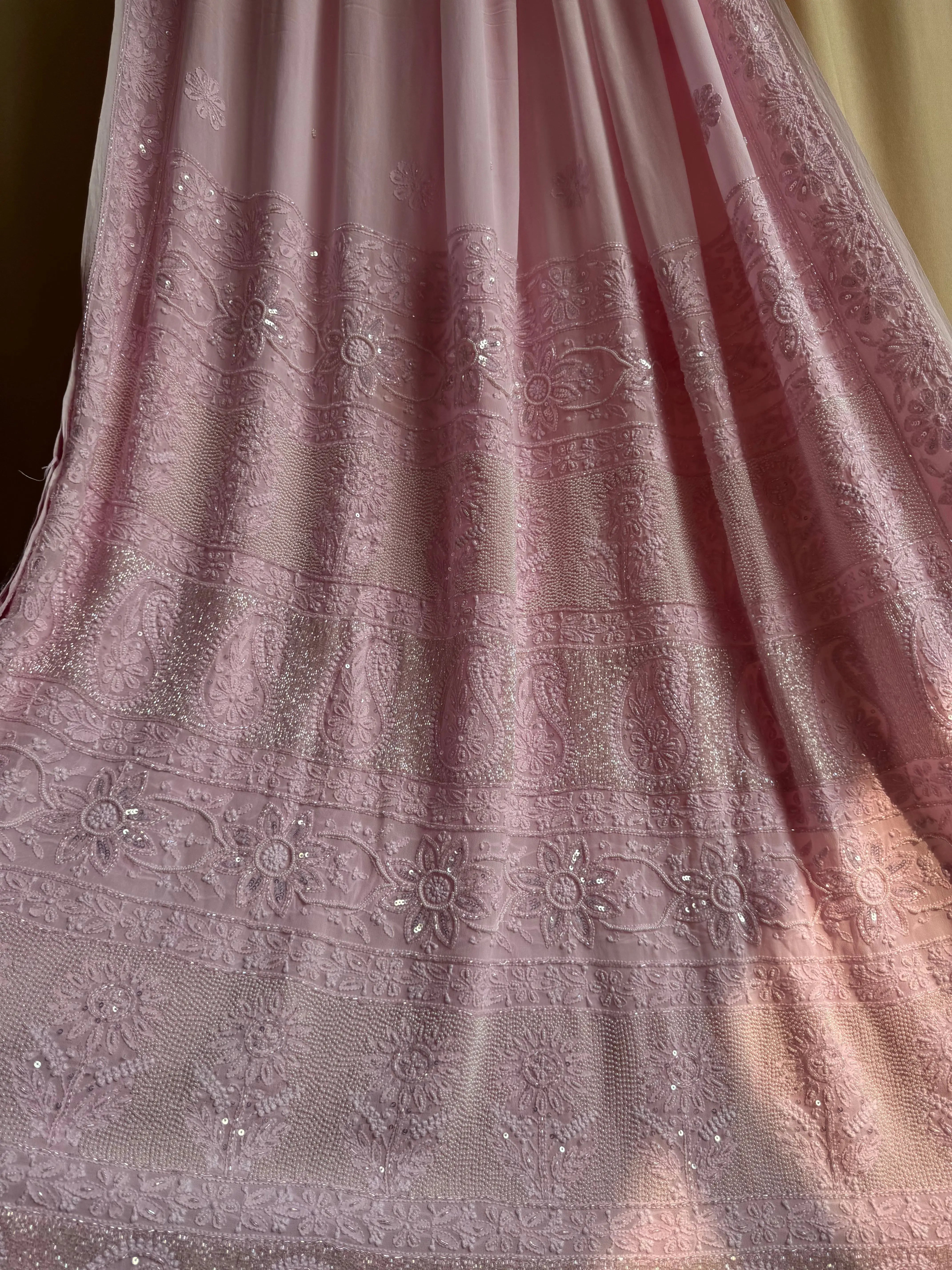 Viscose Chikankari saree with Pearl embellishments- Baby pink ARIAA CHIKANKARI 