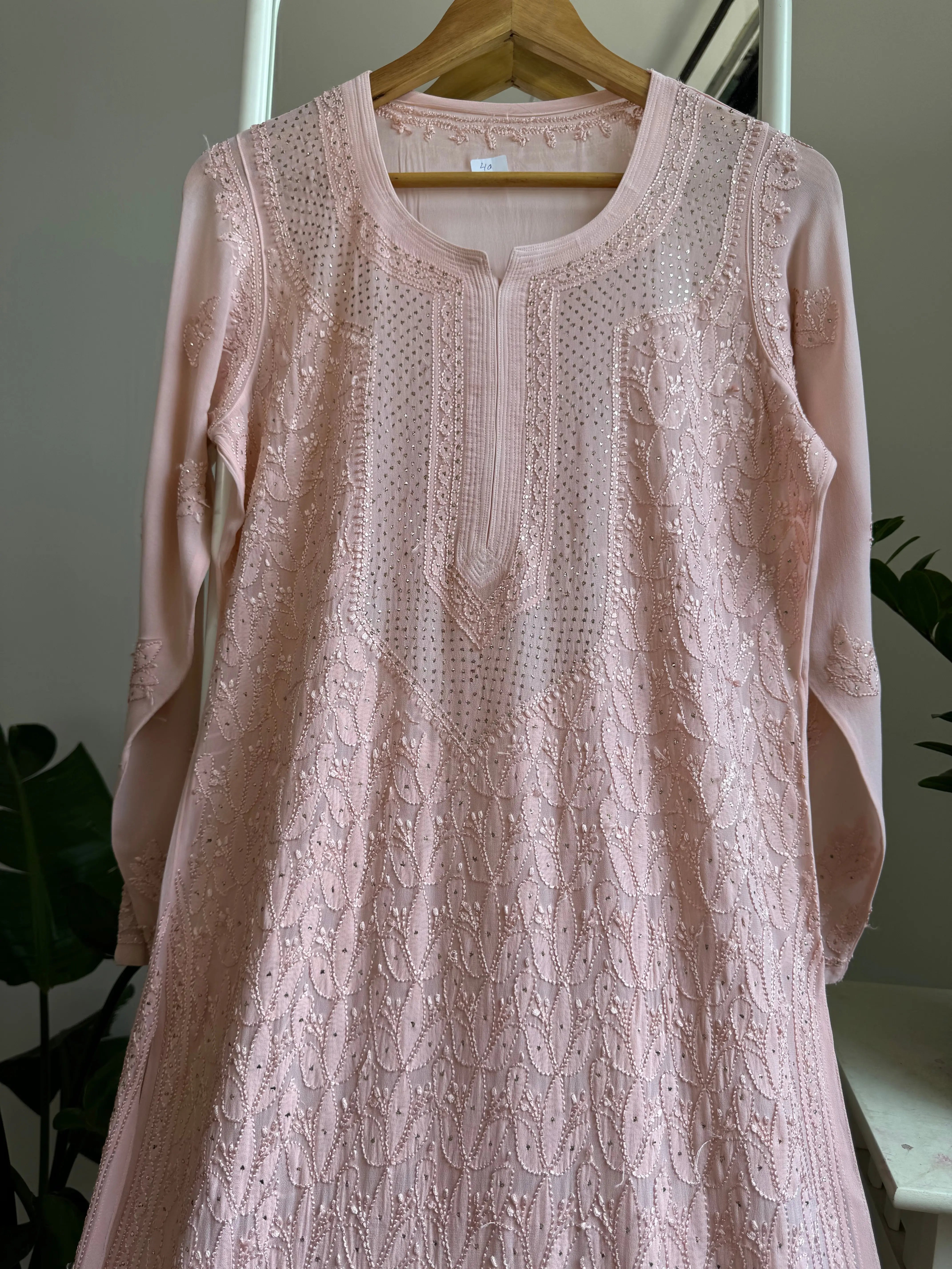 Viscose Kurti with Mukaish Work - Pale Pink ARIAA CHIKANKARI 