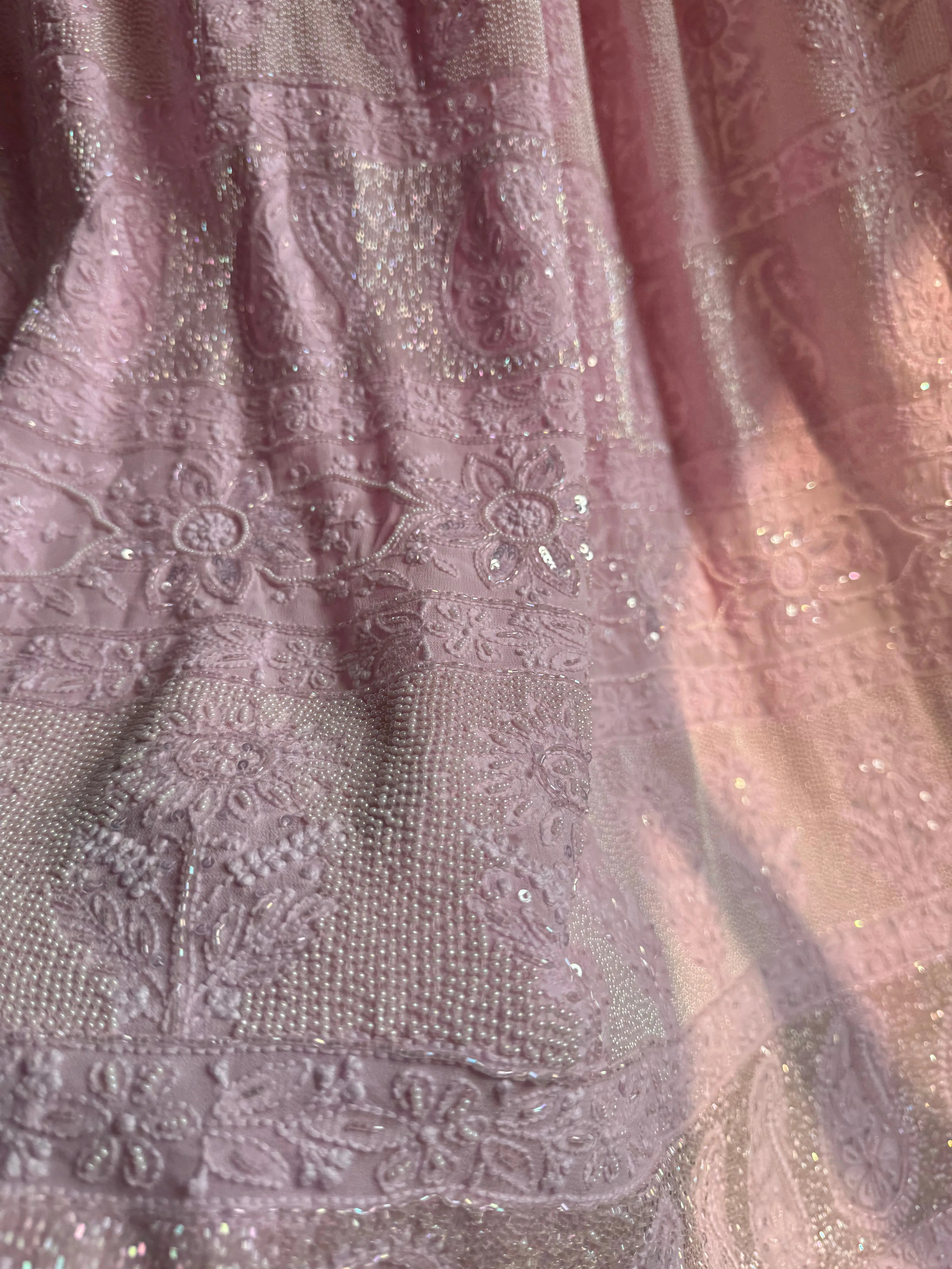 Viscose Chikankari saree with Pearl embellishments- Baby pink ARIAA CHIKANKARI 