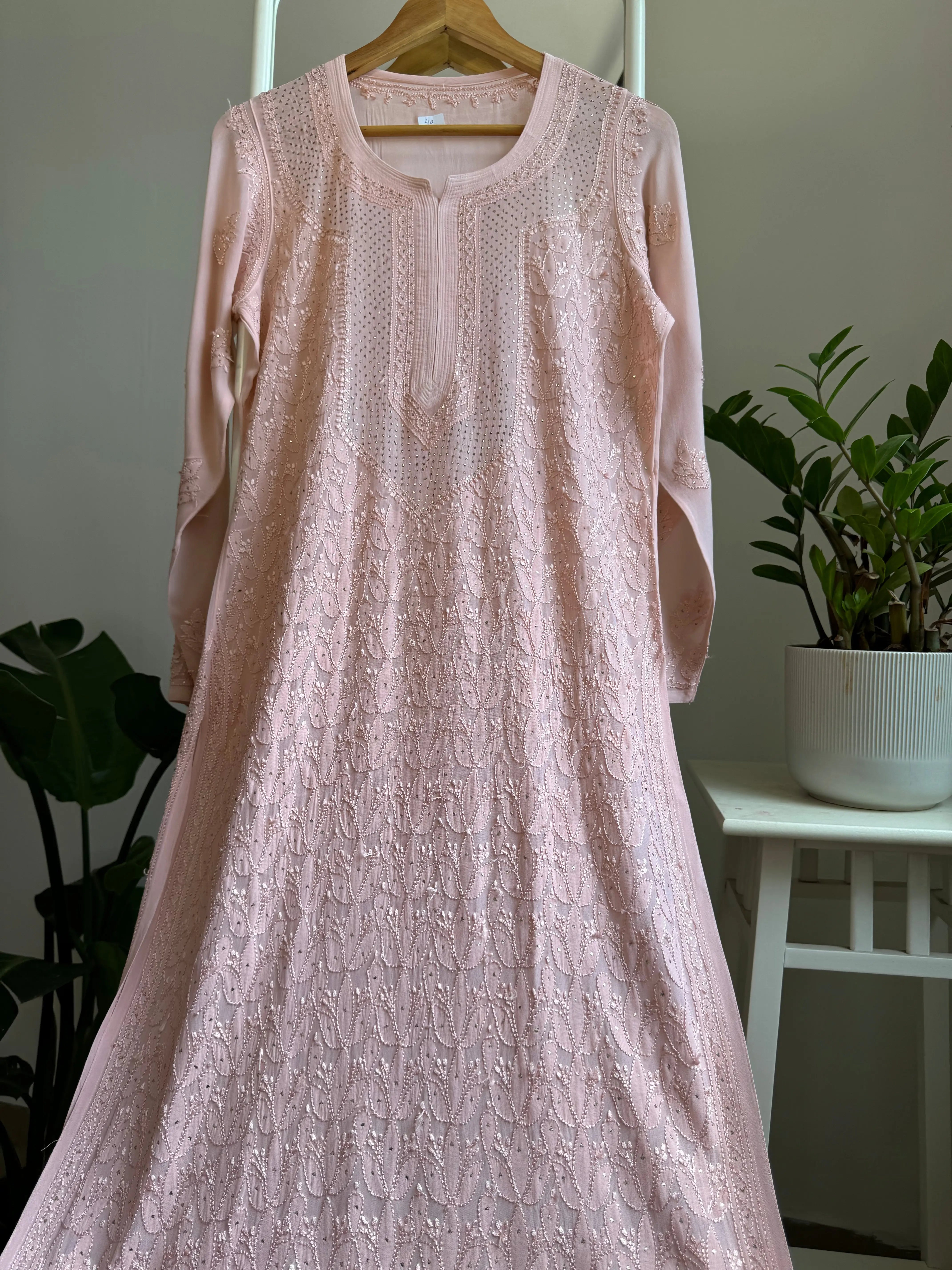 Viscose Kurti with Mukaish Work - Pale Pink ARIAA CHIKANKARI 