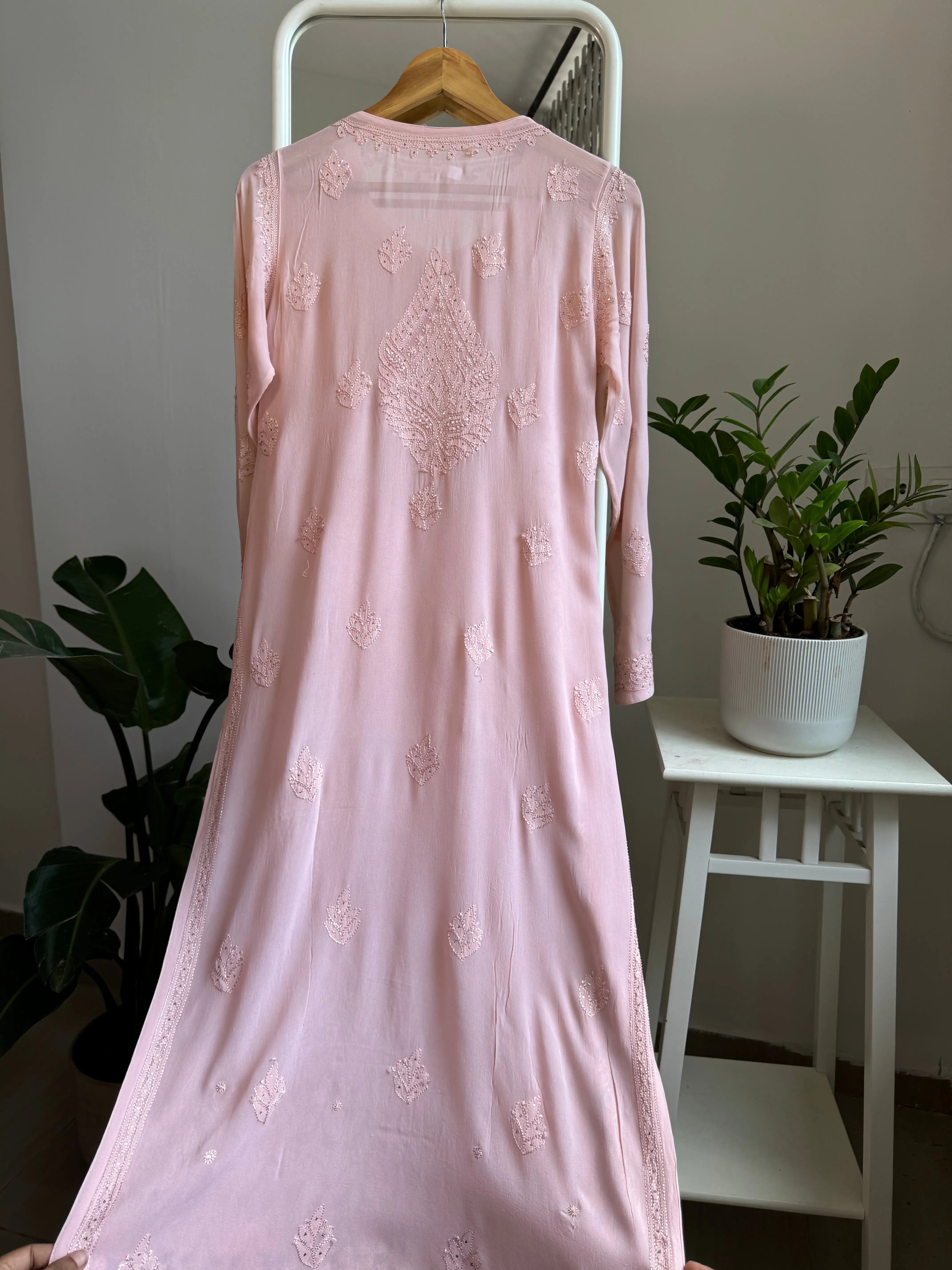 Viscose Kurti with Mukaish Work - Pale Pink ARIAA CHIKANKARI 