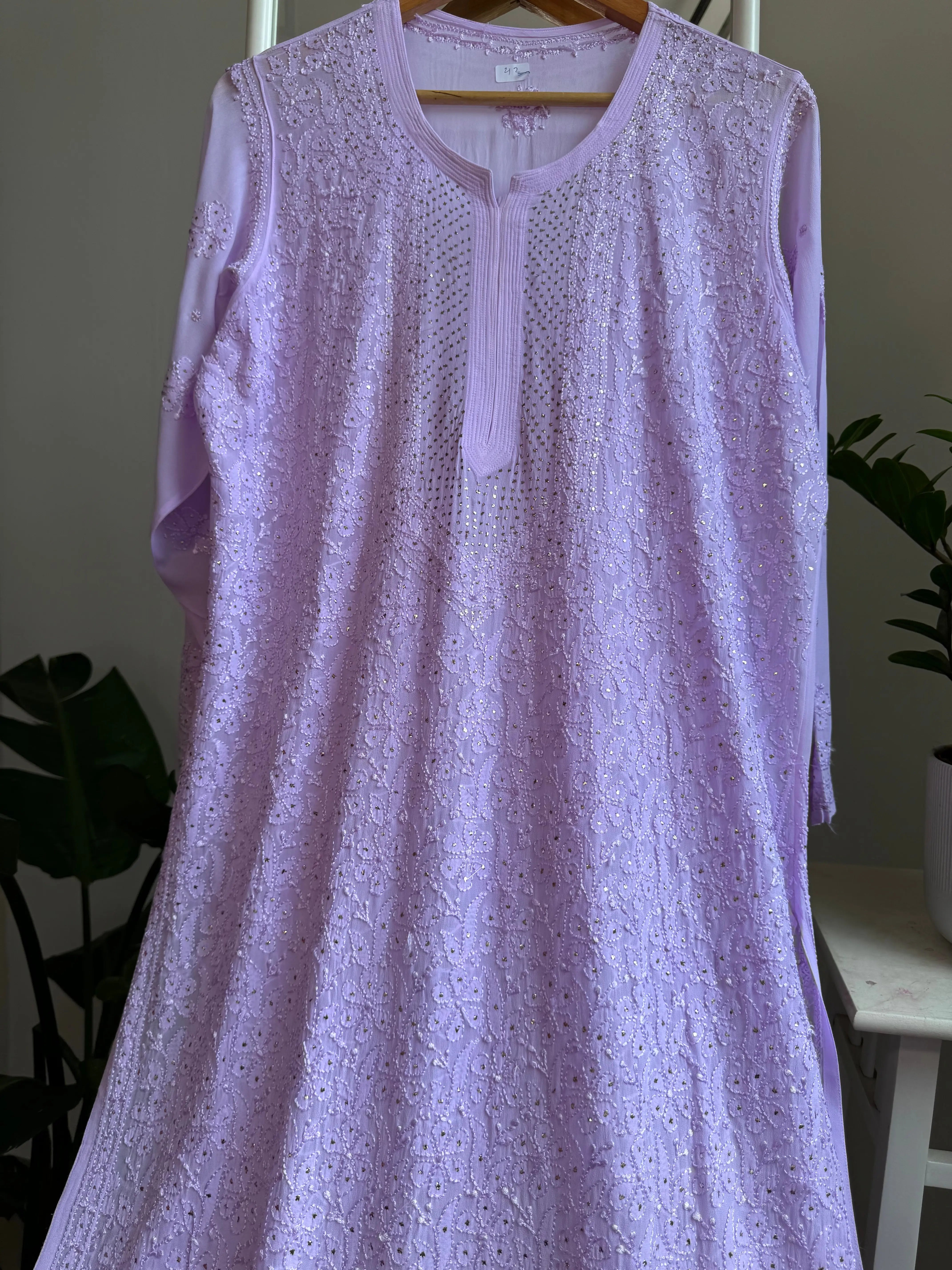 Viscose Kurti with Mukaish Work - Lilac ARIAA CHIKANKARI 