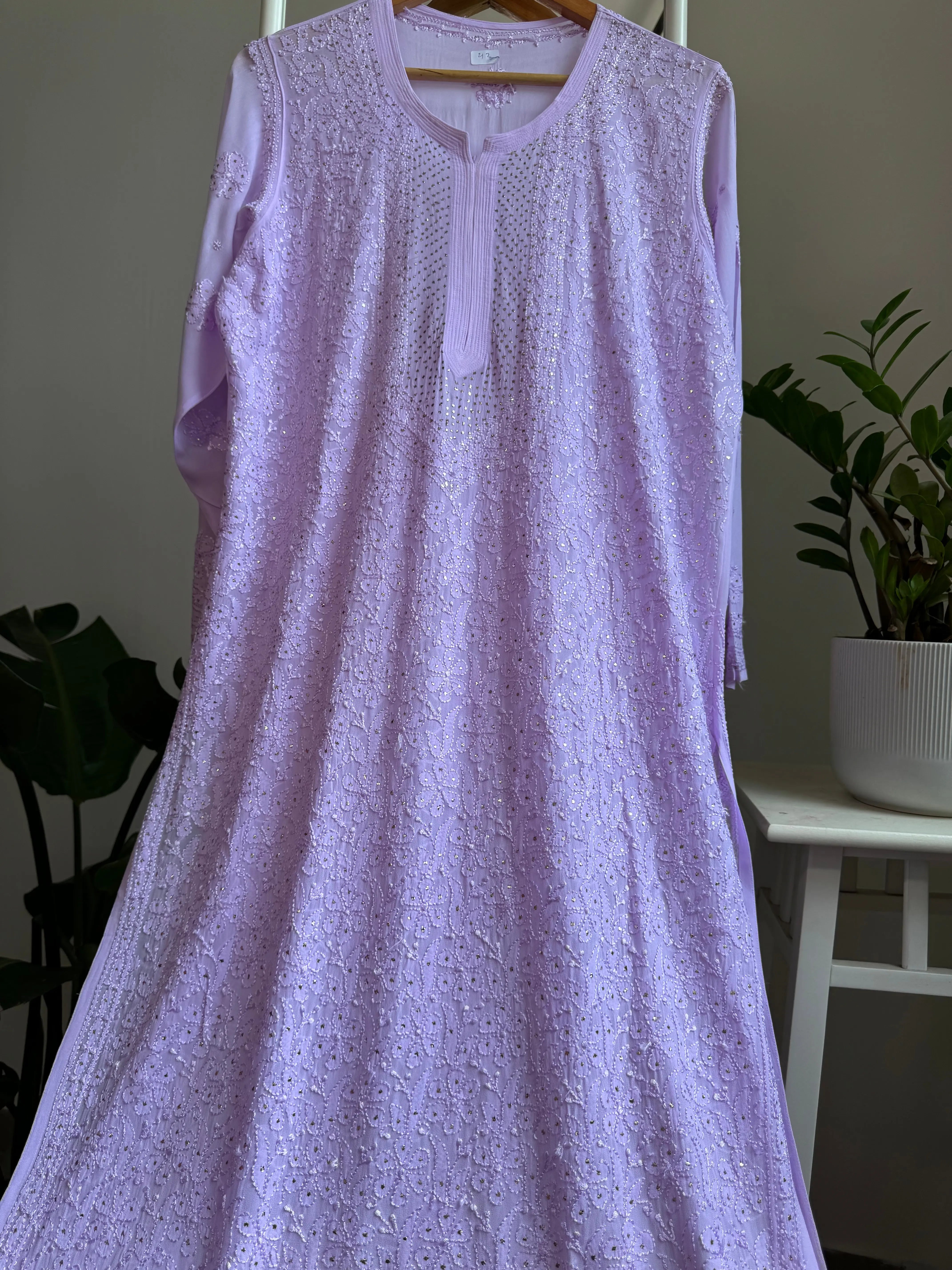 Viscose Kurti with Mukaish Work - Lilac ARIAA CHIKANKARI 