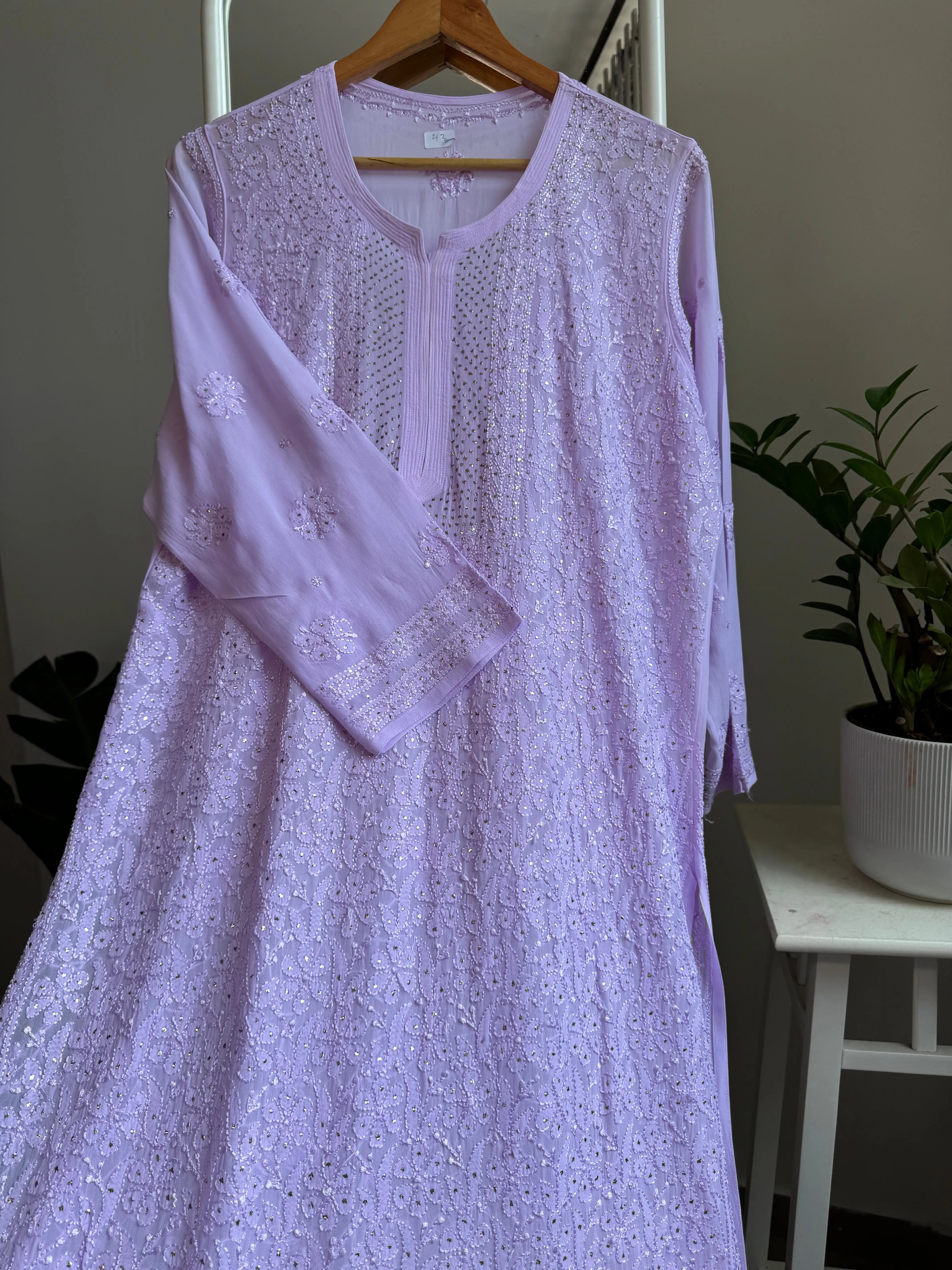 Viscose Kurti with Mukaish Work - Lilac ARIAA CHIKANKARI 