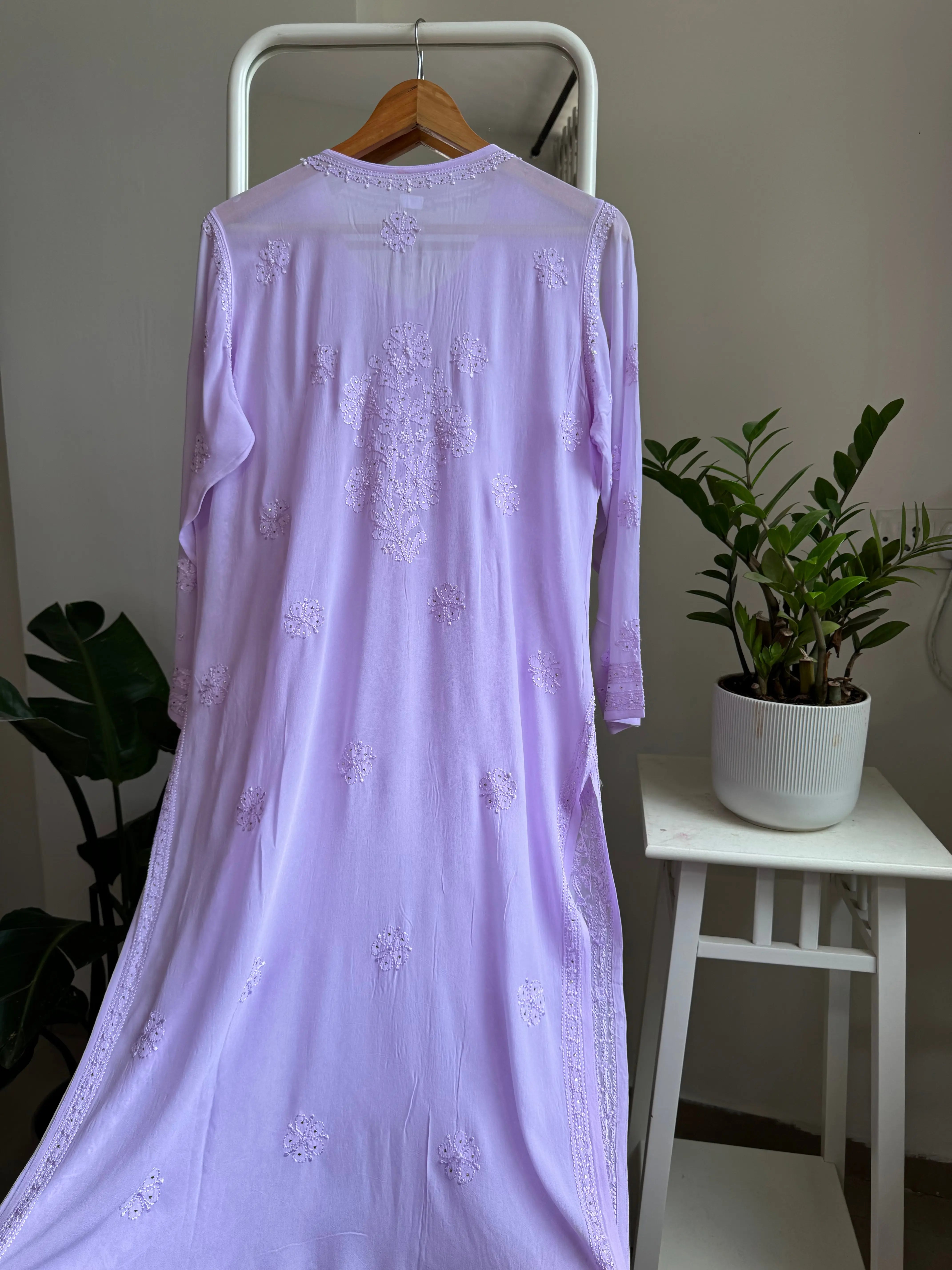 Viscose Kurti with Mukaish Work - Lilac ARIAA CHIKANKARI 