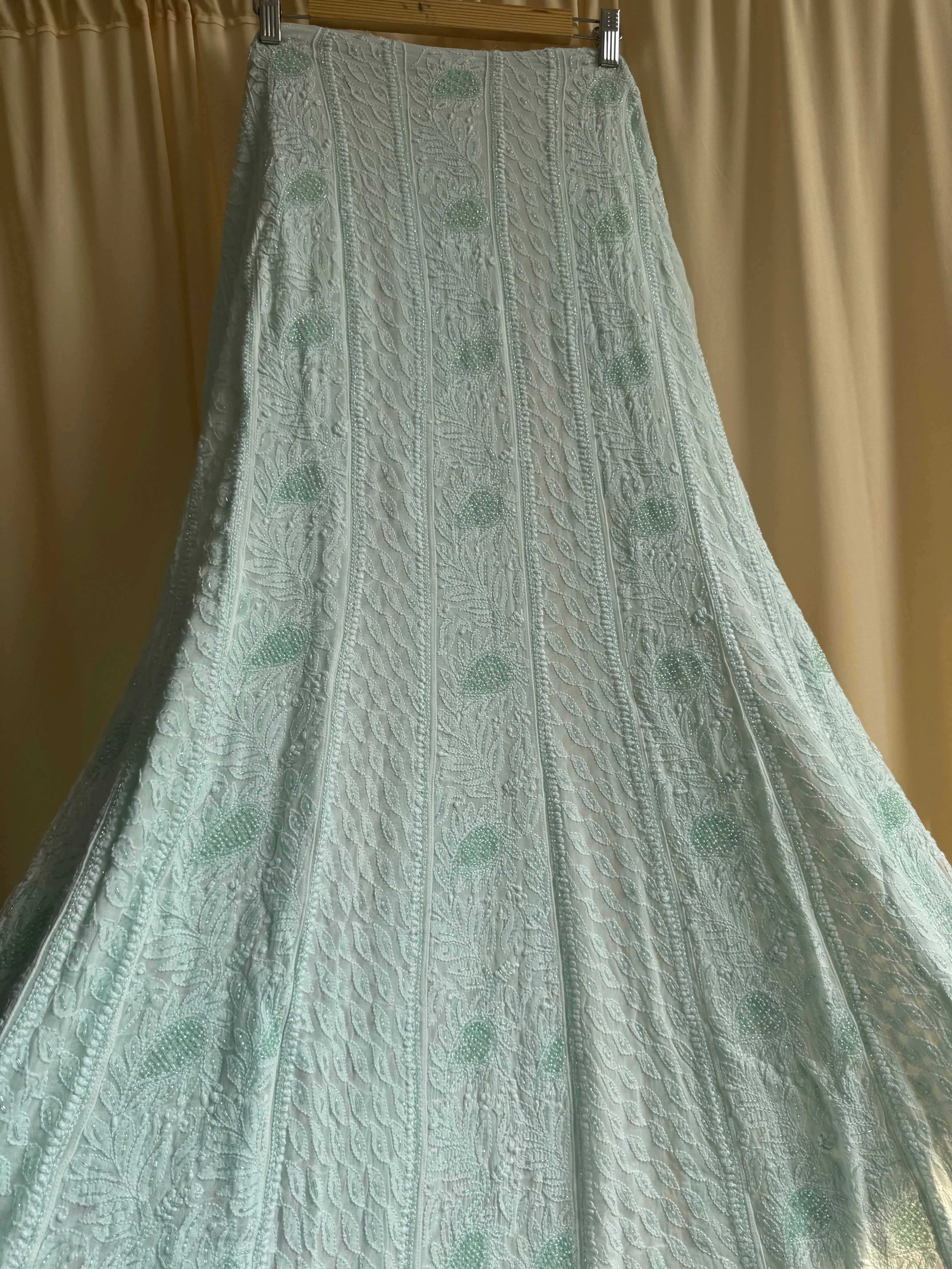 Viscose Anarkali - Semi Stitched - Pearl Work - Cyan Green ARIAA CHIKANKARI 