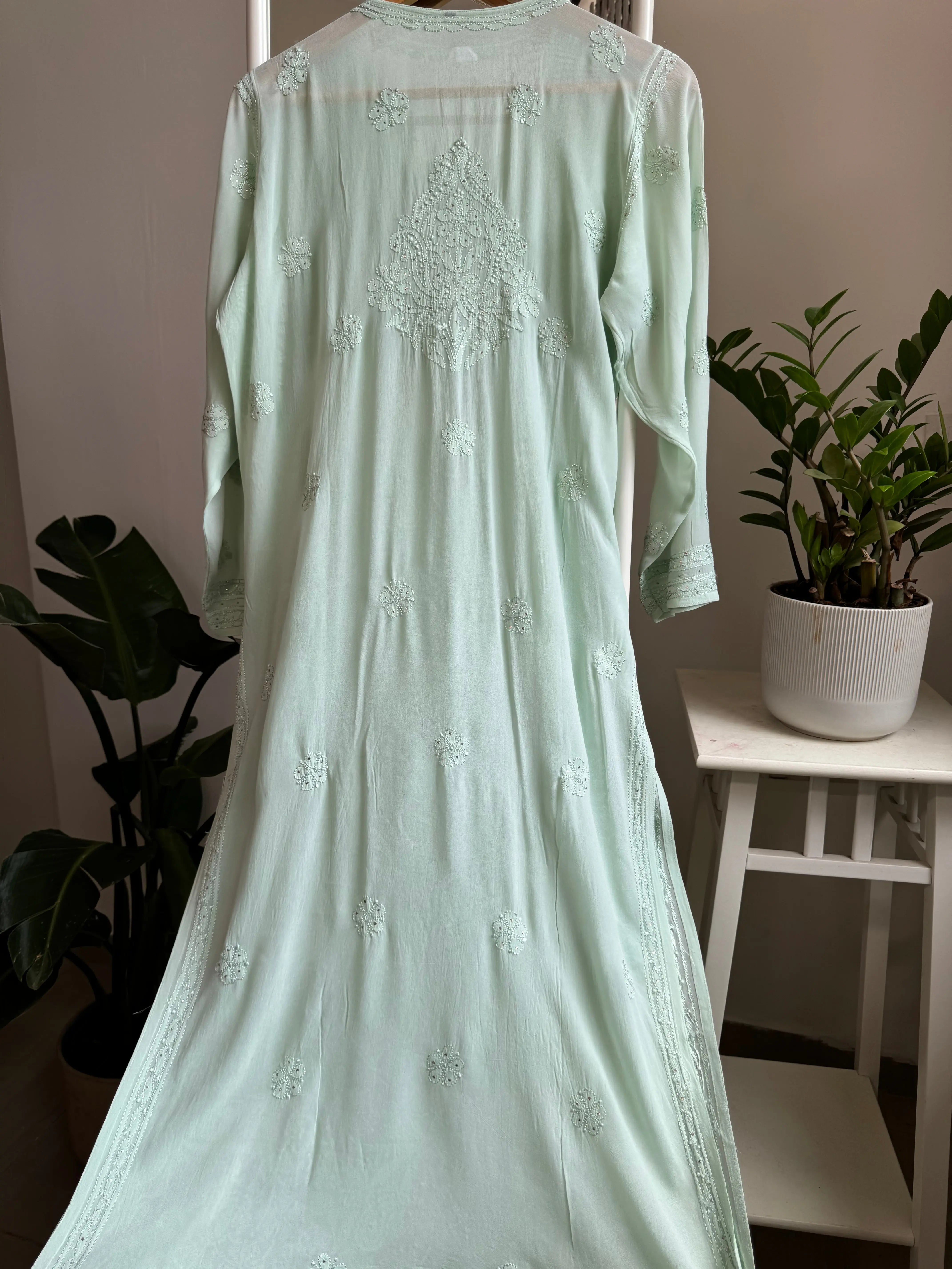 Viscose Kurti with Mukaish Work - Sage Green ARIAA CHIKANKARI 