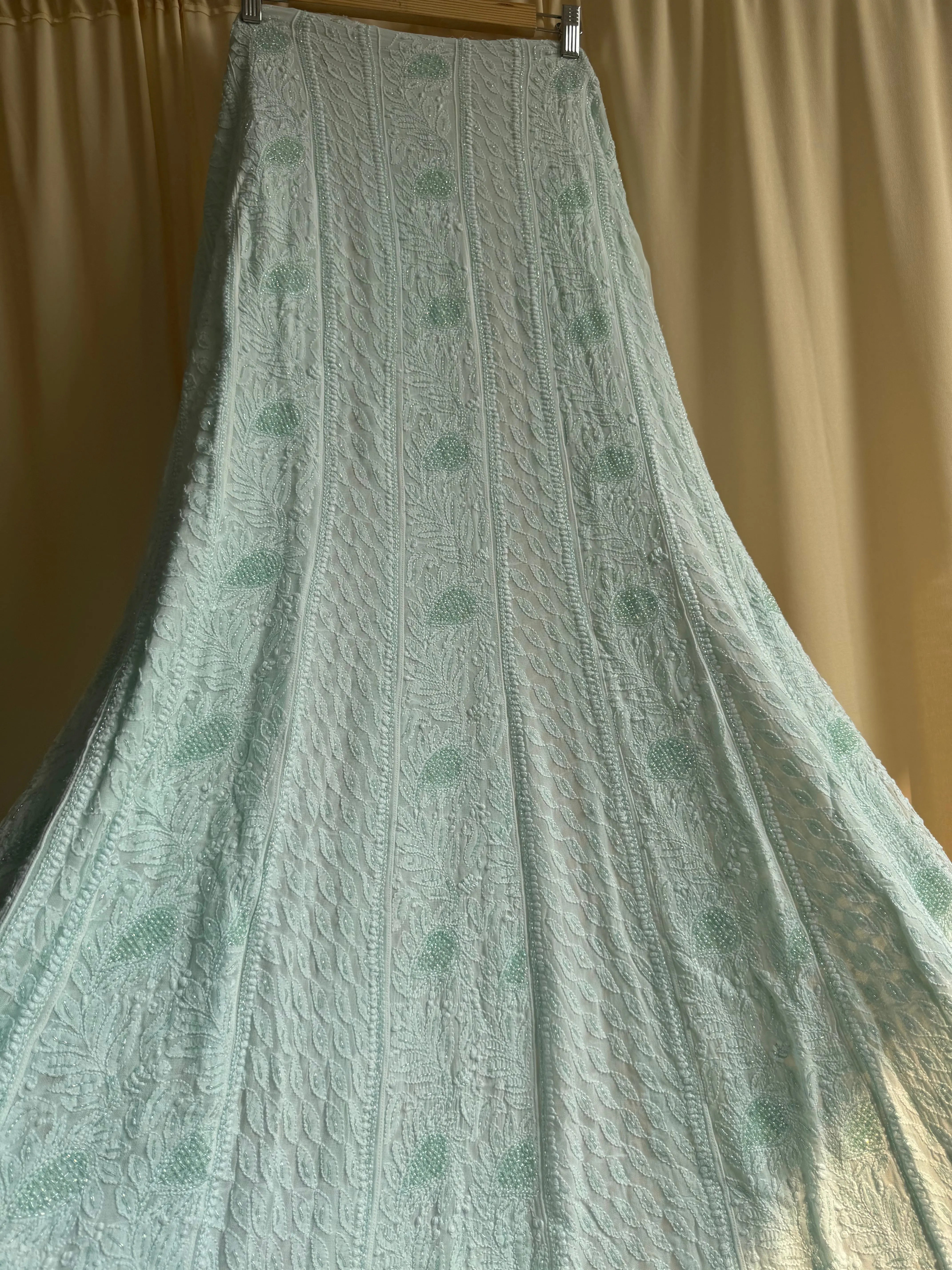 Viscose Anarkali - Semi Stitched - Pearl Work - Cyan Green ARIAA CHIKANKARI 