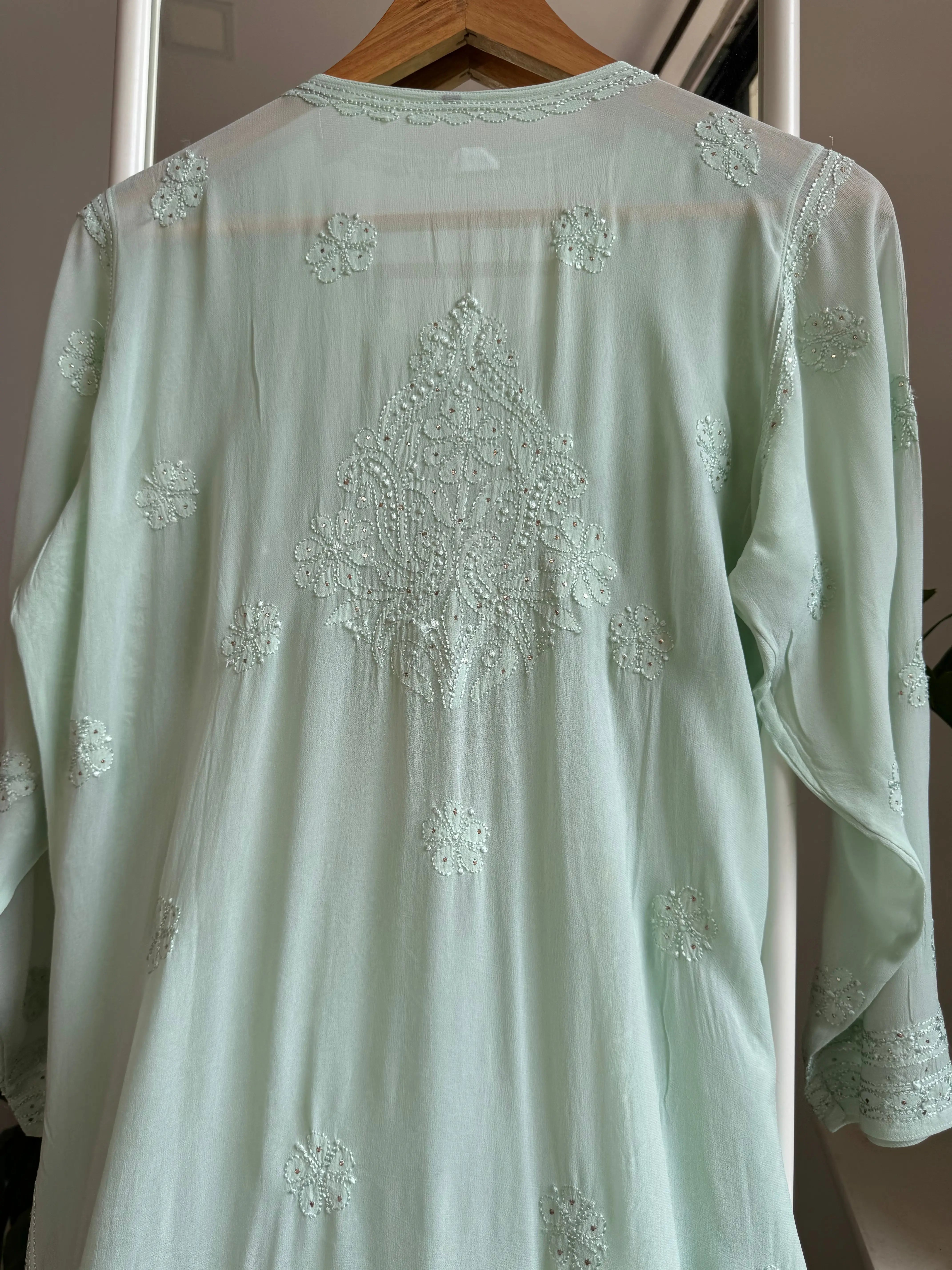 Viscose Kurti with Mukaish Work - Sage Green ARIAA CHIKANKARI 