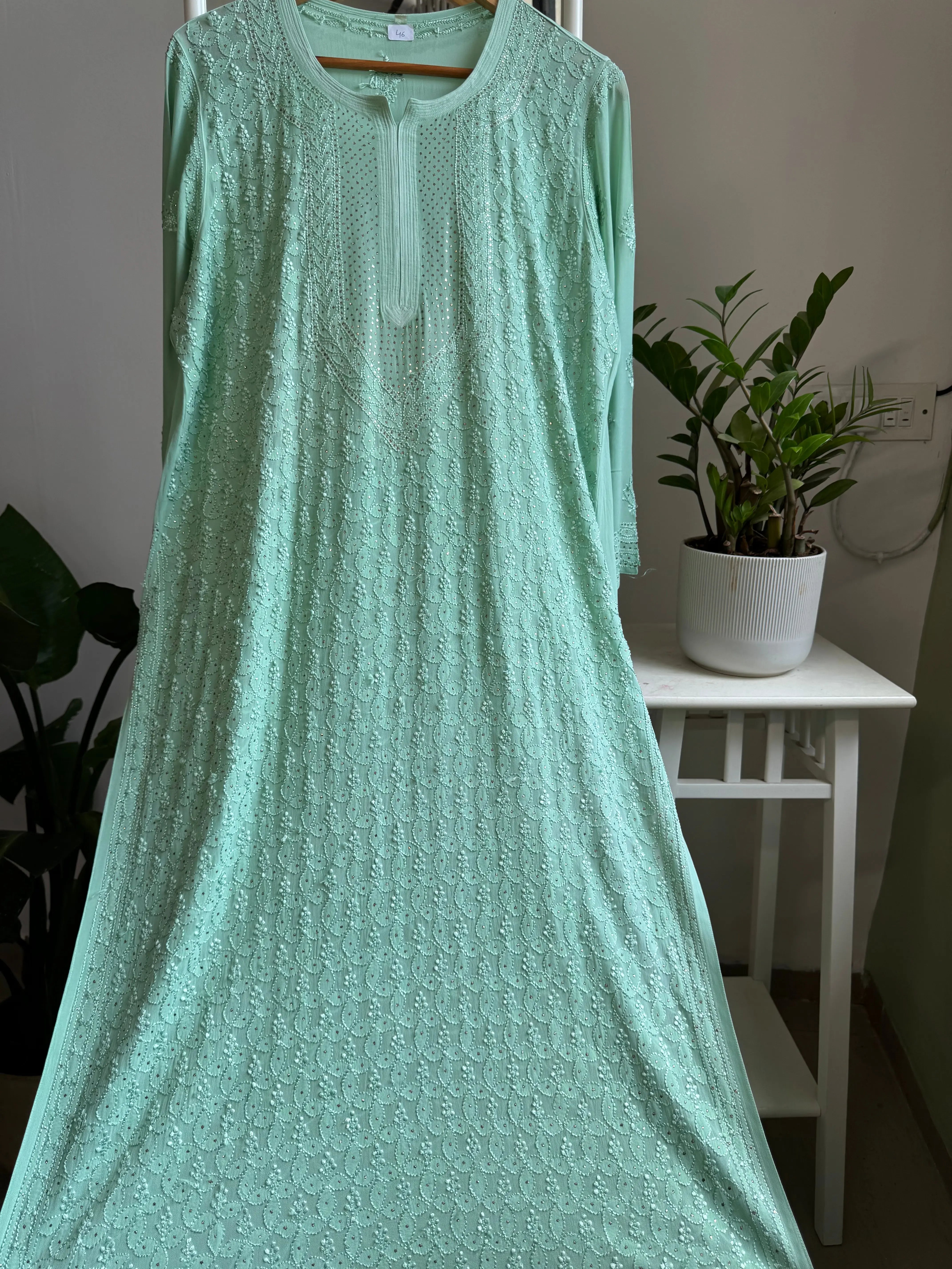 Viscose Kurti with Mukaish Work - Green ARIAA CHIKANKARI 