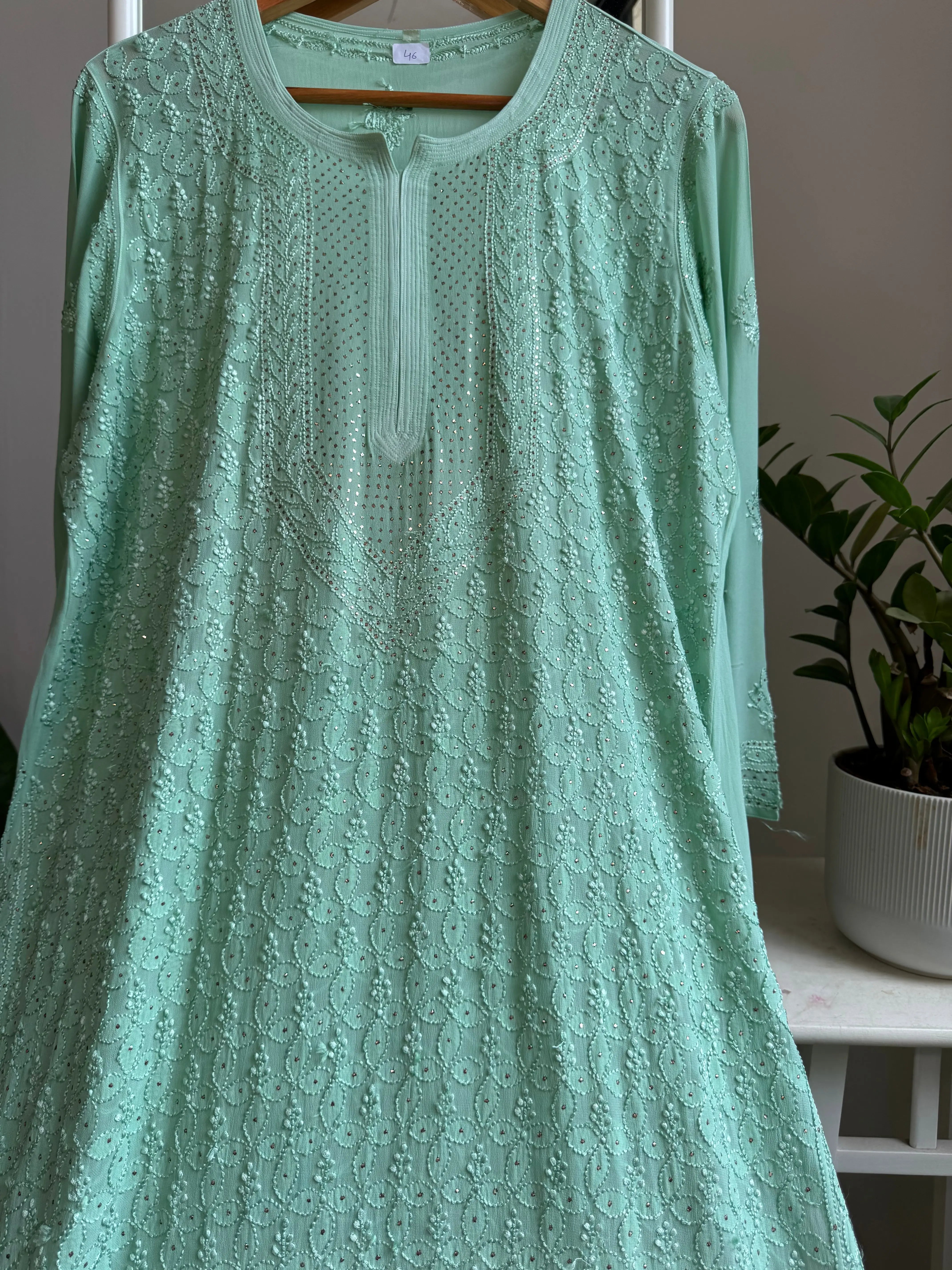 Viscose Kurti with Mukaish Work - Green ARIAA CHIKANKARI 