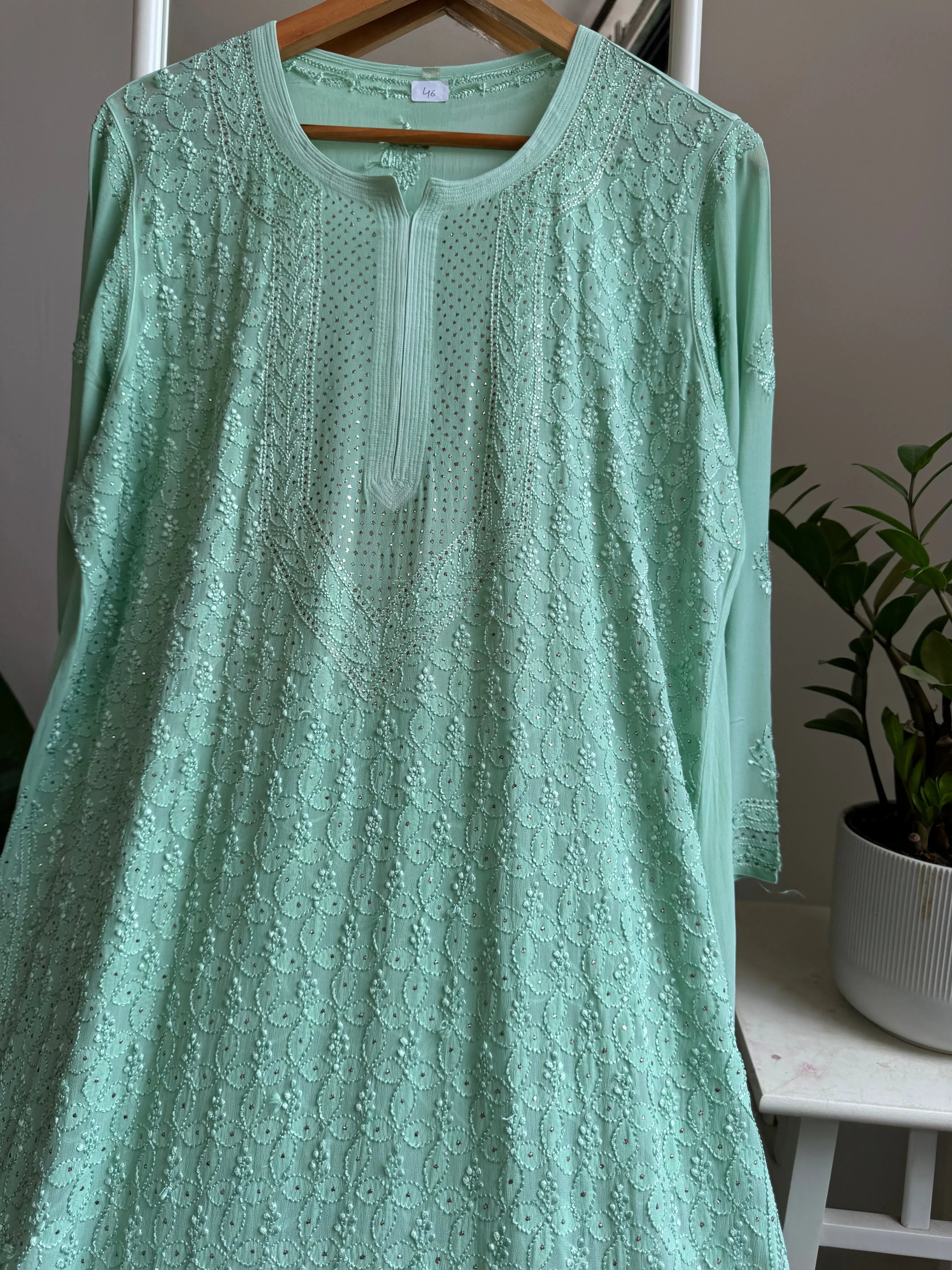 Viscose Kurti with Mukaish Work - Green ARIAA CHIKANKARI 