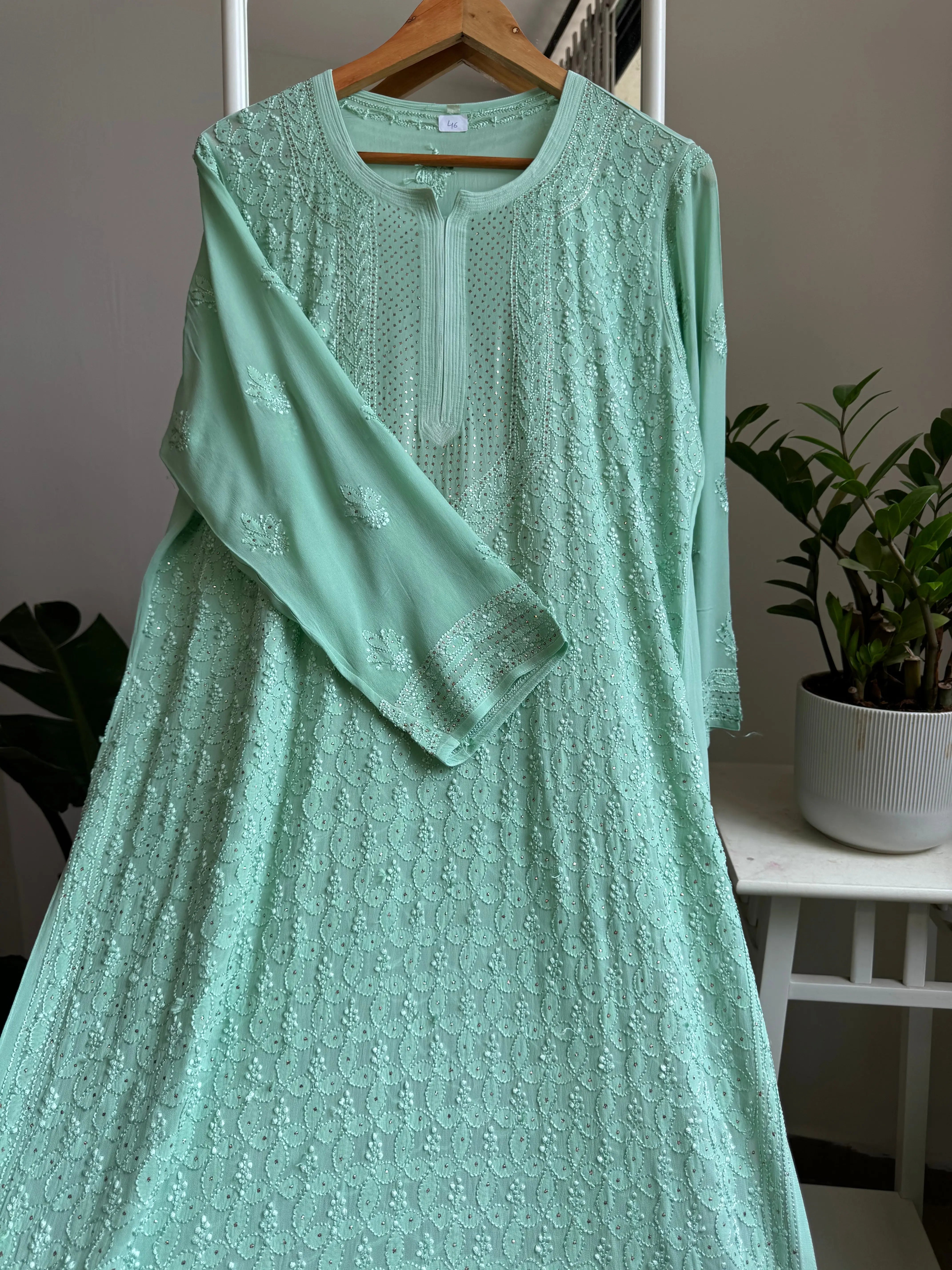 Viscose Kurti with Mukaish Work - Green ARIAA CHIKANKARI 