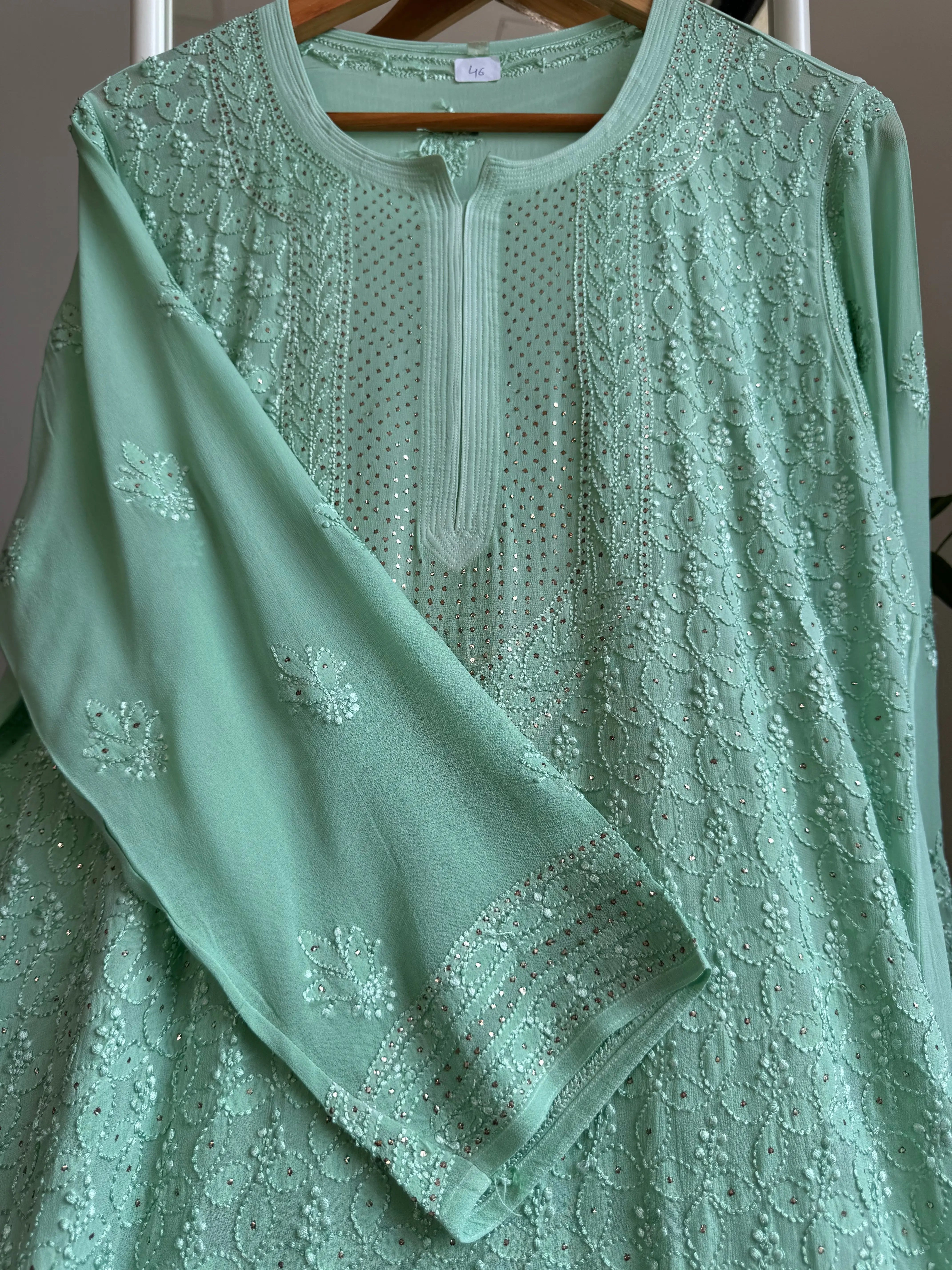 Viscose Kurti with Mukaish Work - Green ARIAA CHIKANKARI 