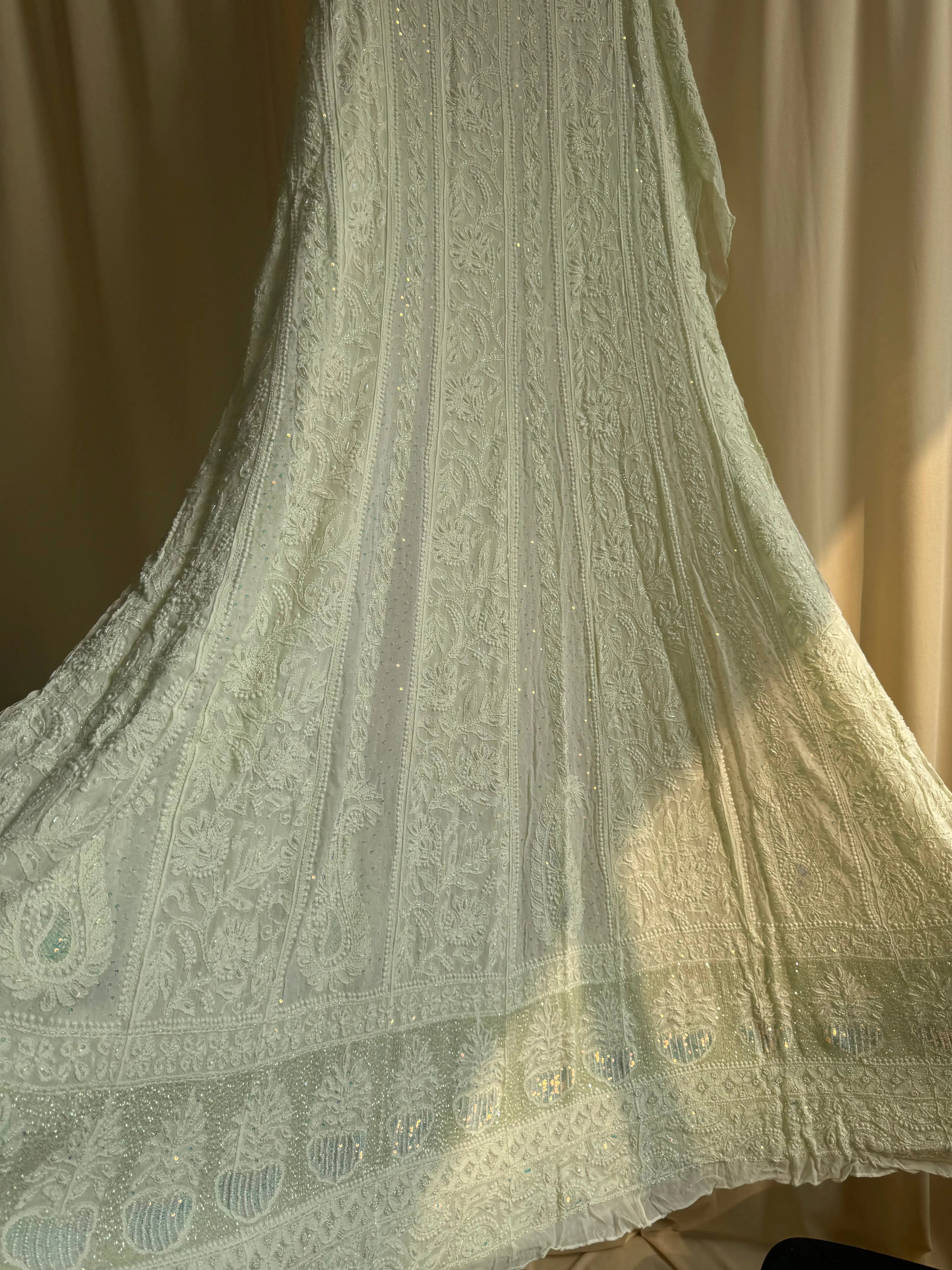 Viscose Anarkali - Semi Stitched - Pearl Work - Grape Green ARIAA CHIKANKARI 