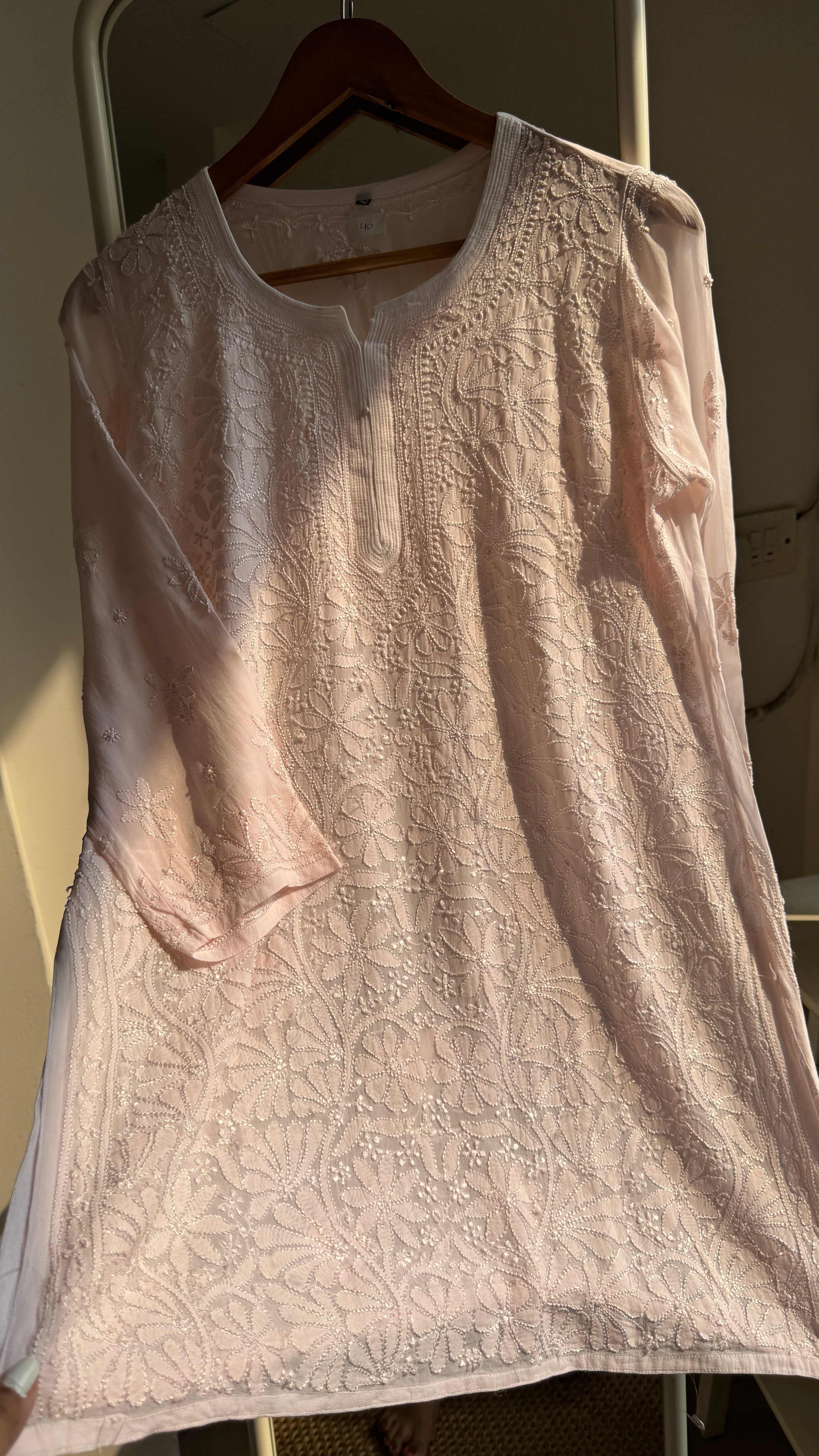 Chikankari Viscose Georgette short Top in Pale pink