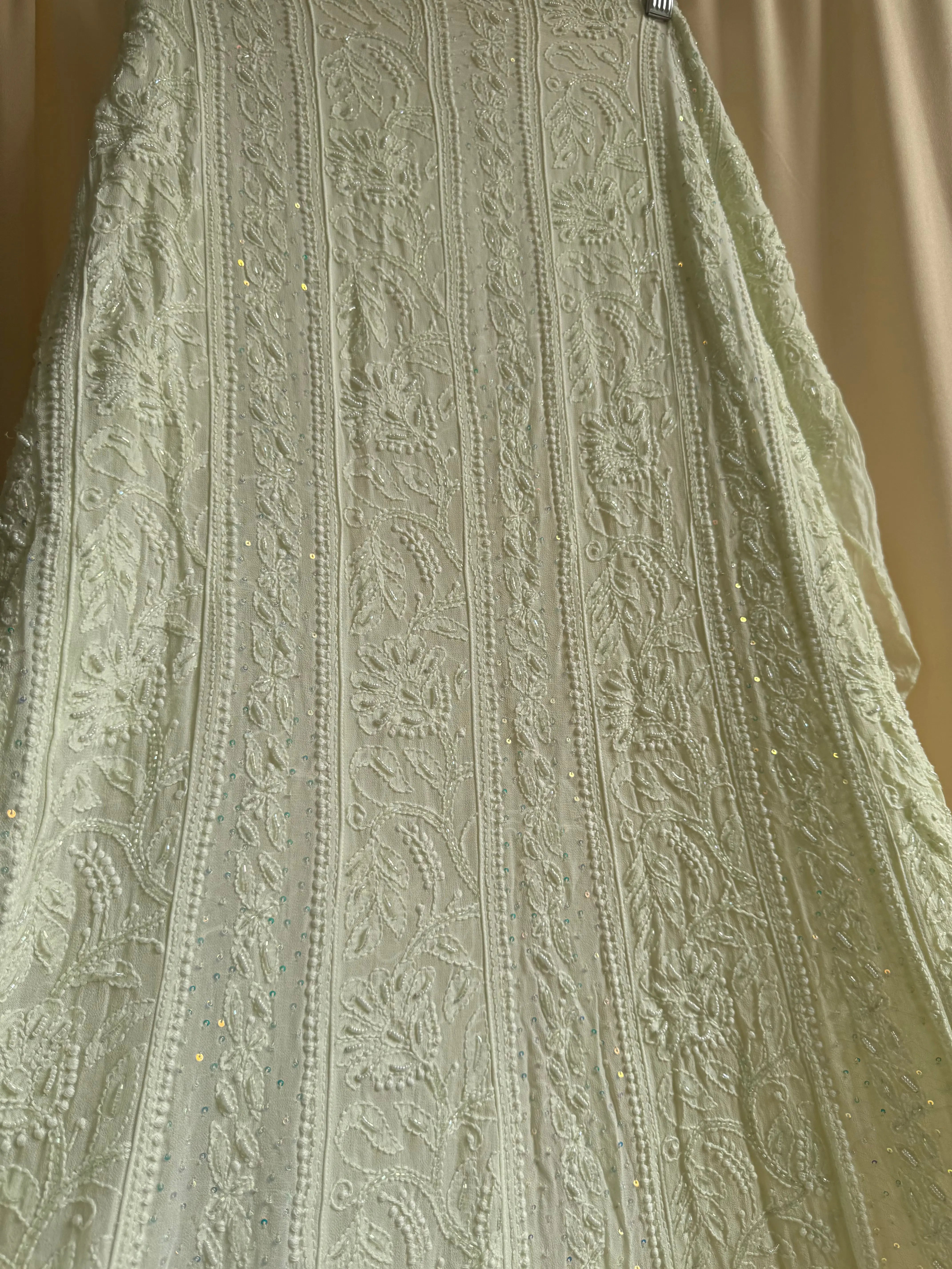 Viscose Anarkali - Semi Stitched - Pearl Work - Grape Green ARIAA CHIKANKARI 