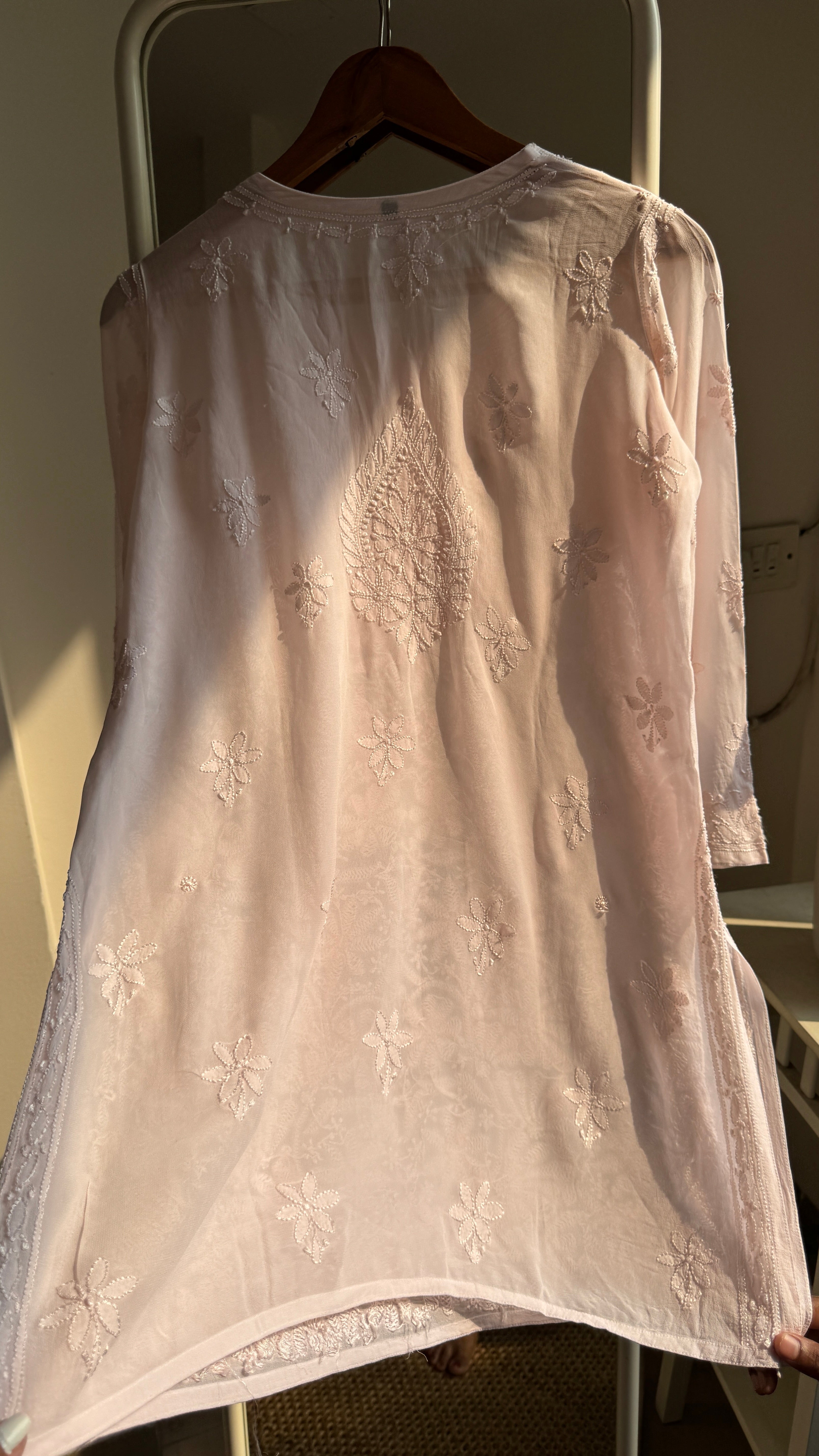 Chikankari Viscose Georgette short Top in Pale pink
