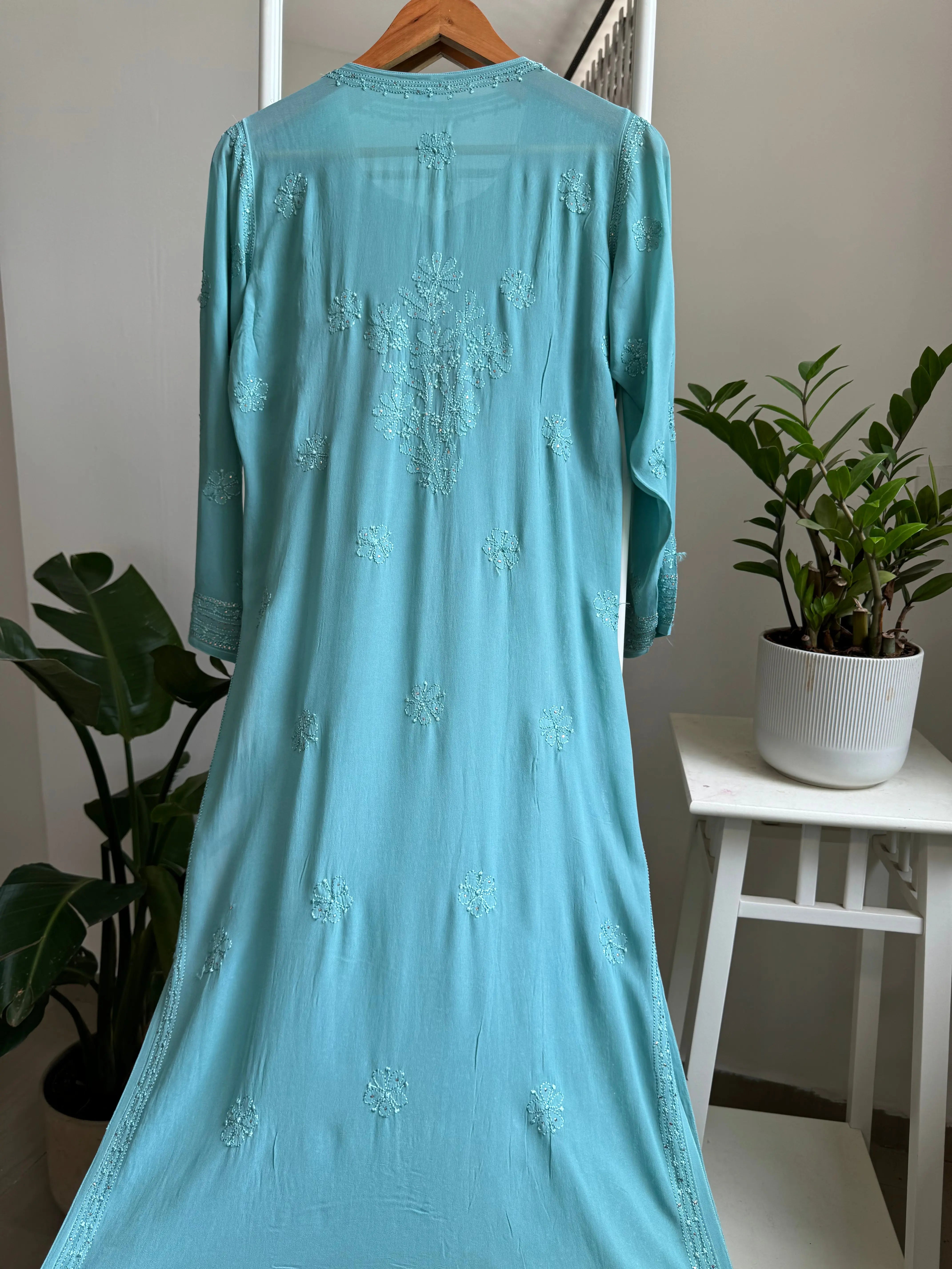 Viscose Kurti with Mukaish Work - Turquoise Blue ARIAA CHIKANKARI 