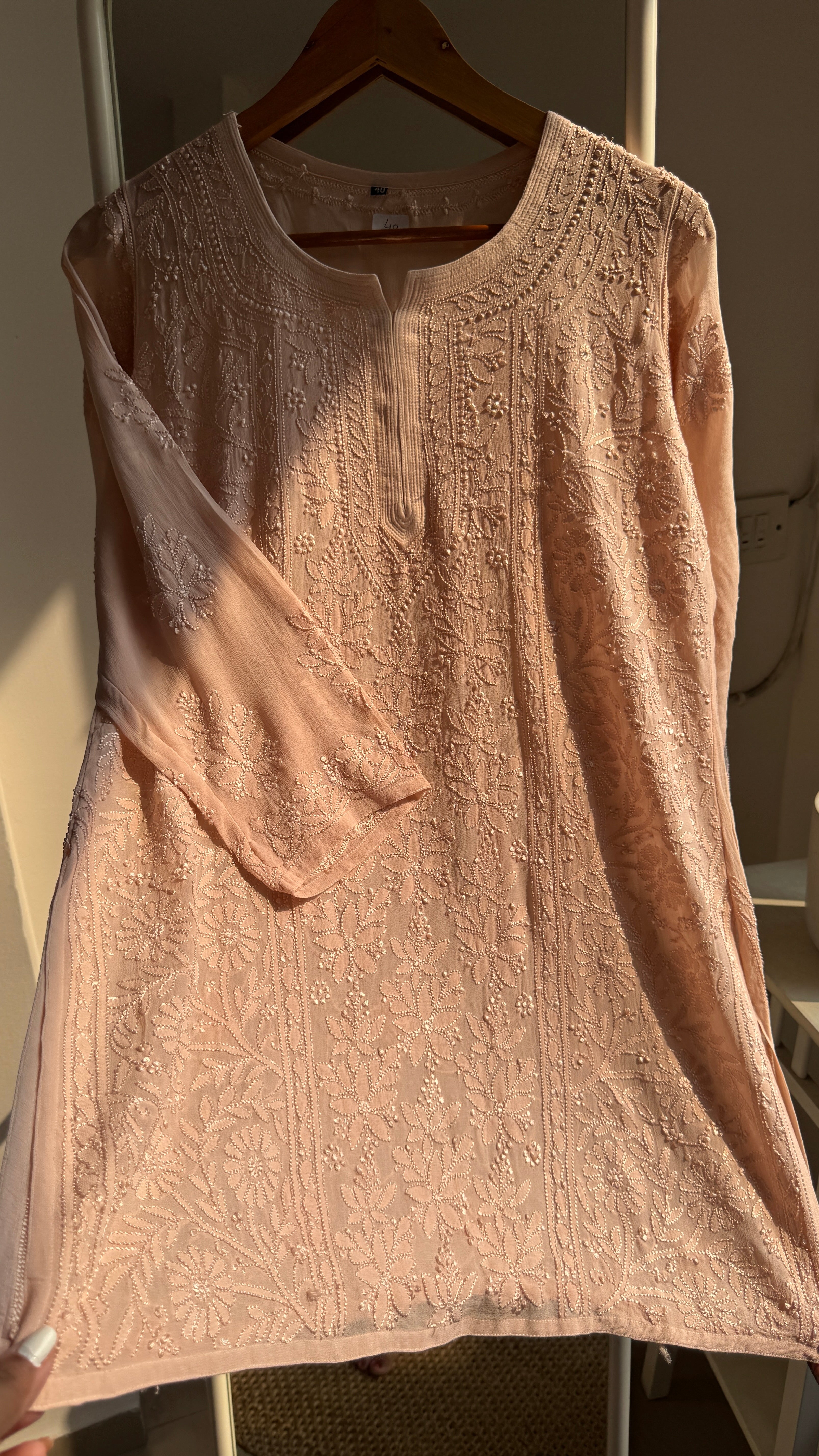 Chikankari Viscose Georgette short Top in Nude Beige