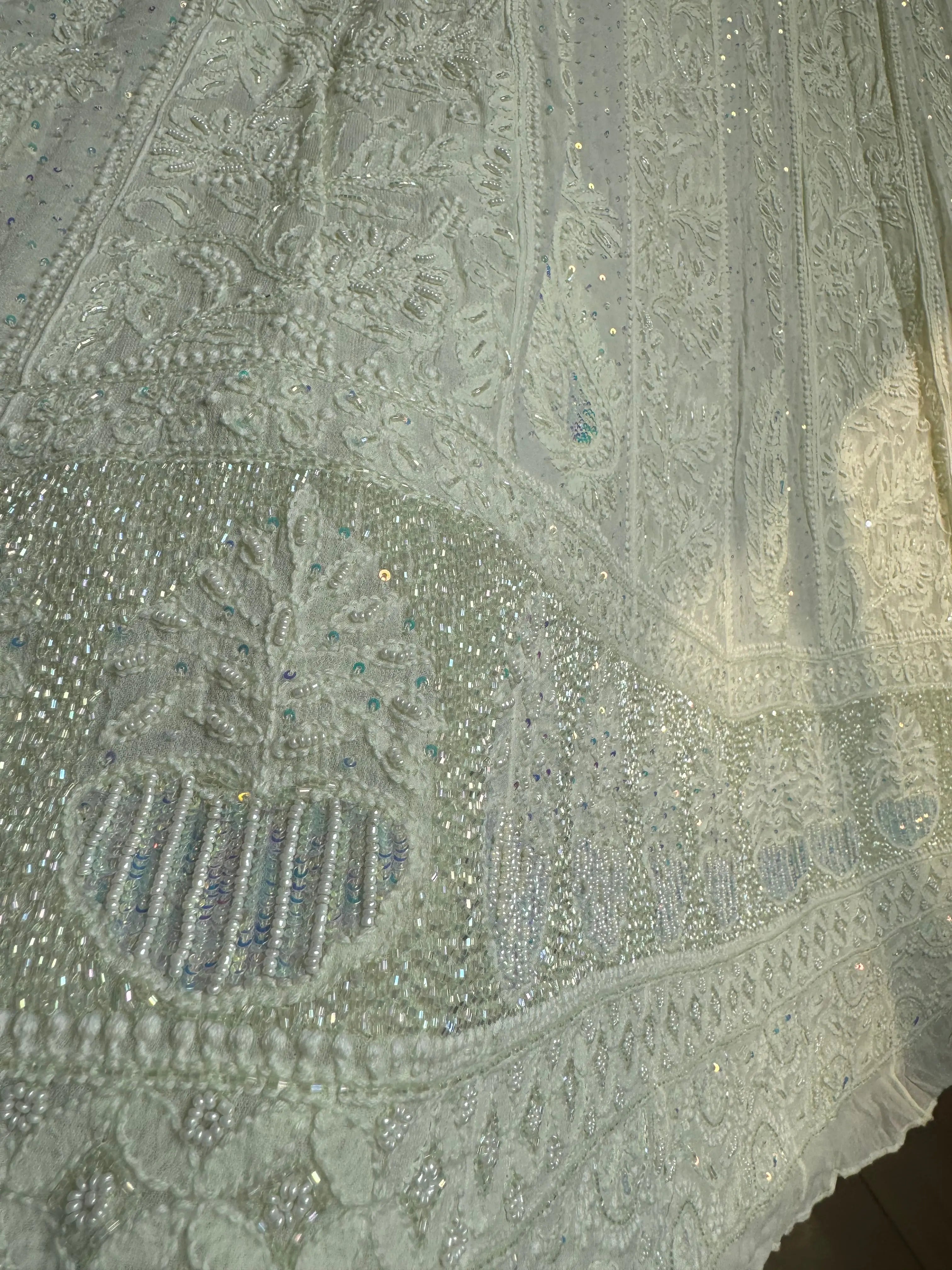 Viscose Anarkali - Semi Stitched - Pearl Work - Grape Green ARIAA CHIKANKARI 