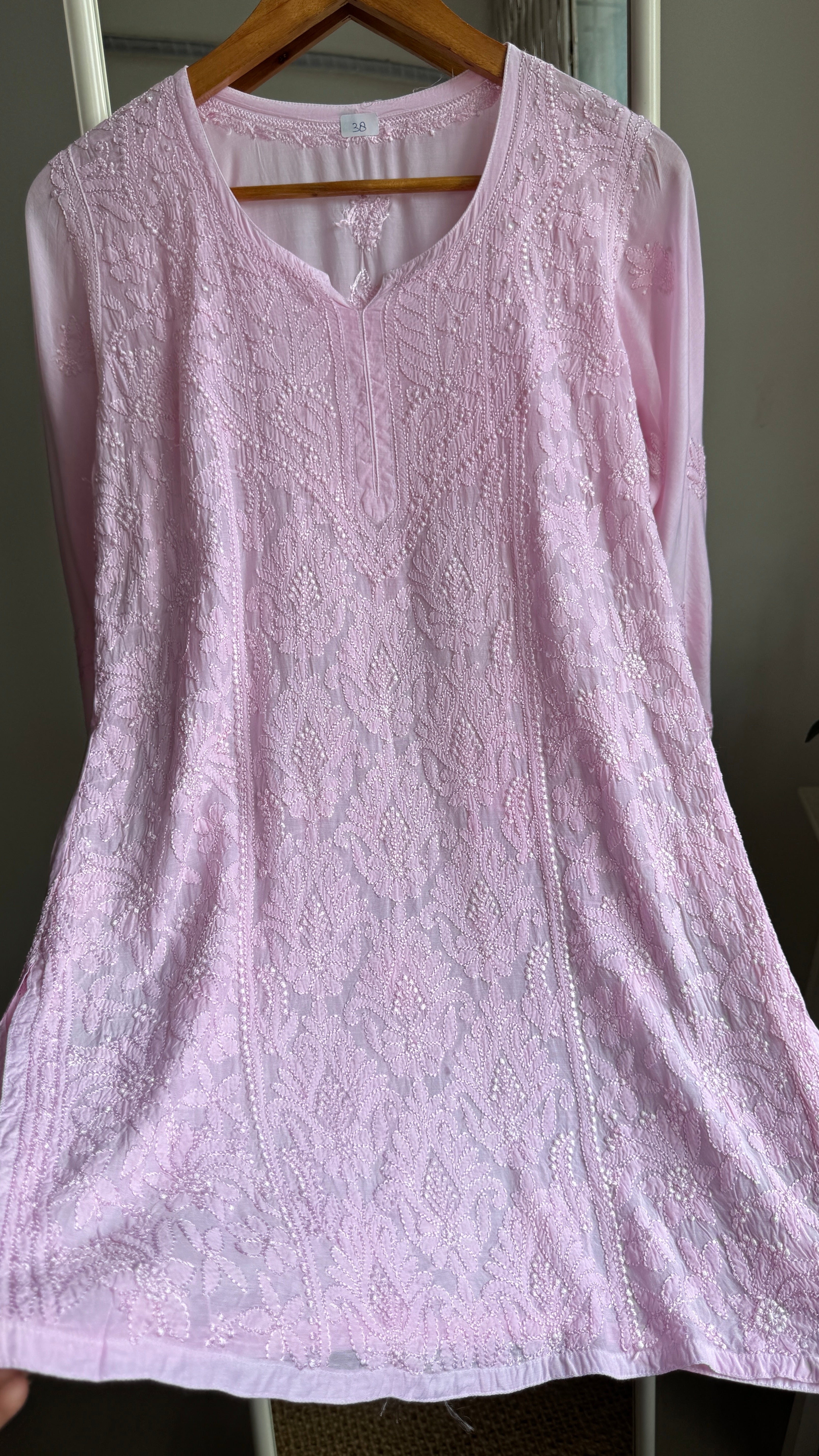 Chikankari Muslin short Top in Pink - HOOR Collection