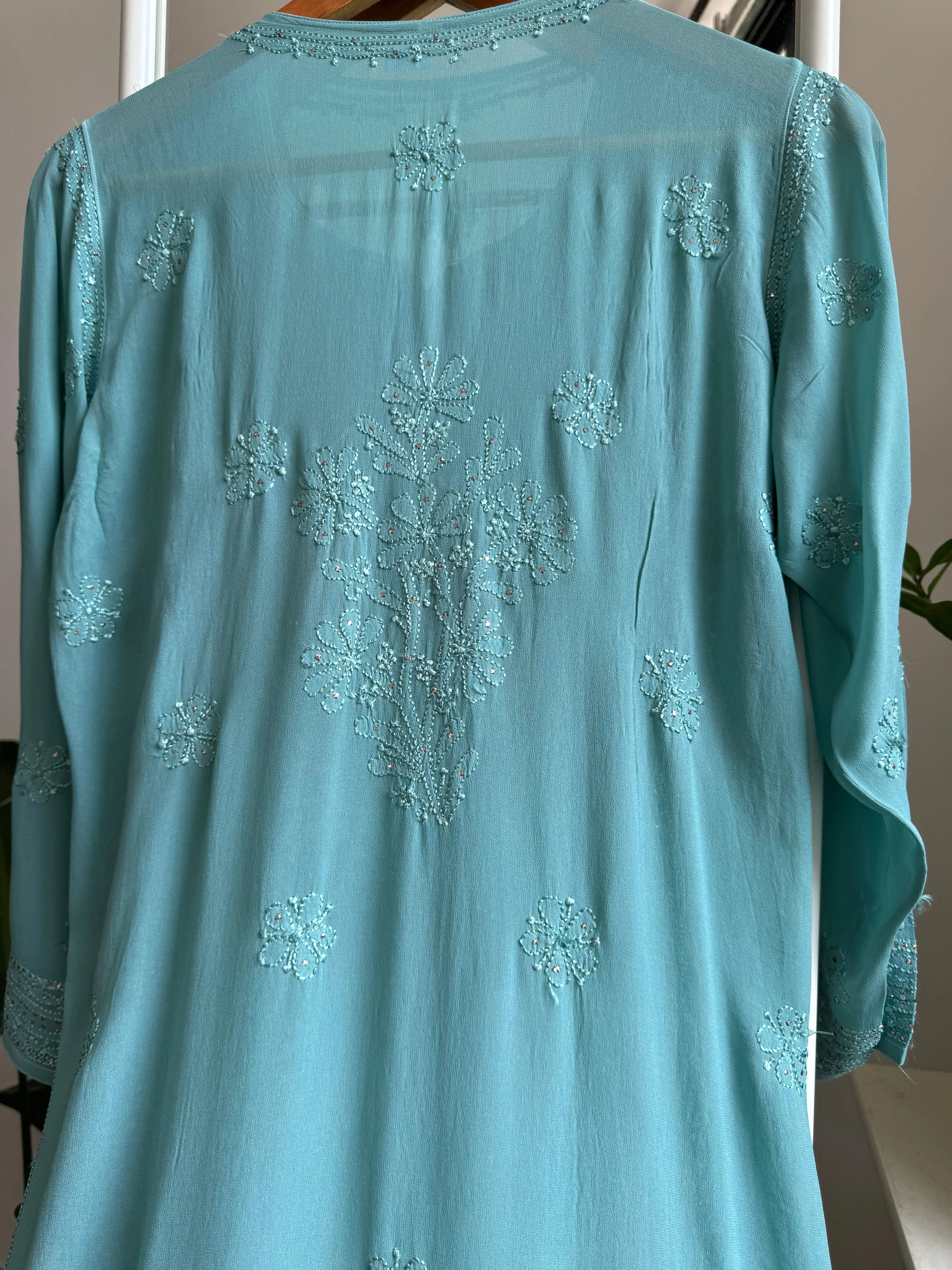 Viscose Kurti with Mukaish Work - Turquoise Blue ARIAA CHIKANKARI 