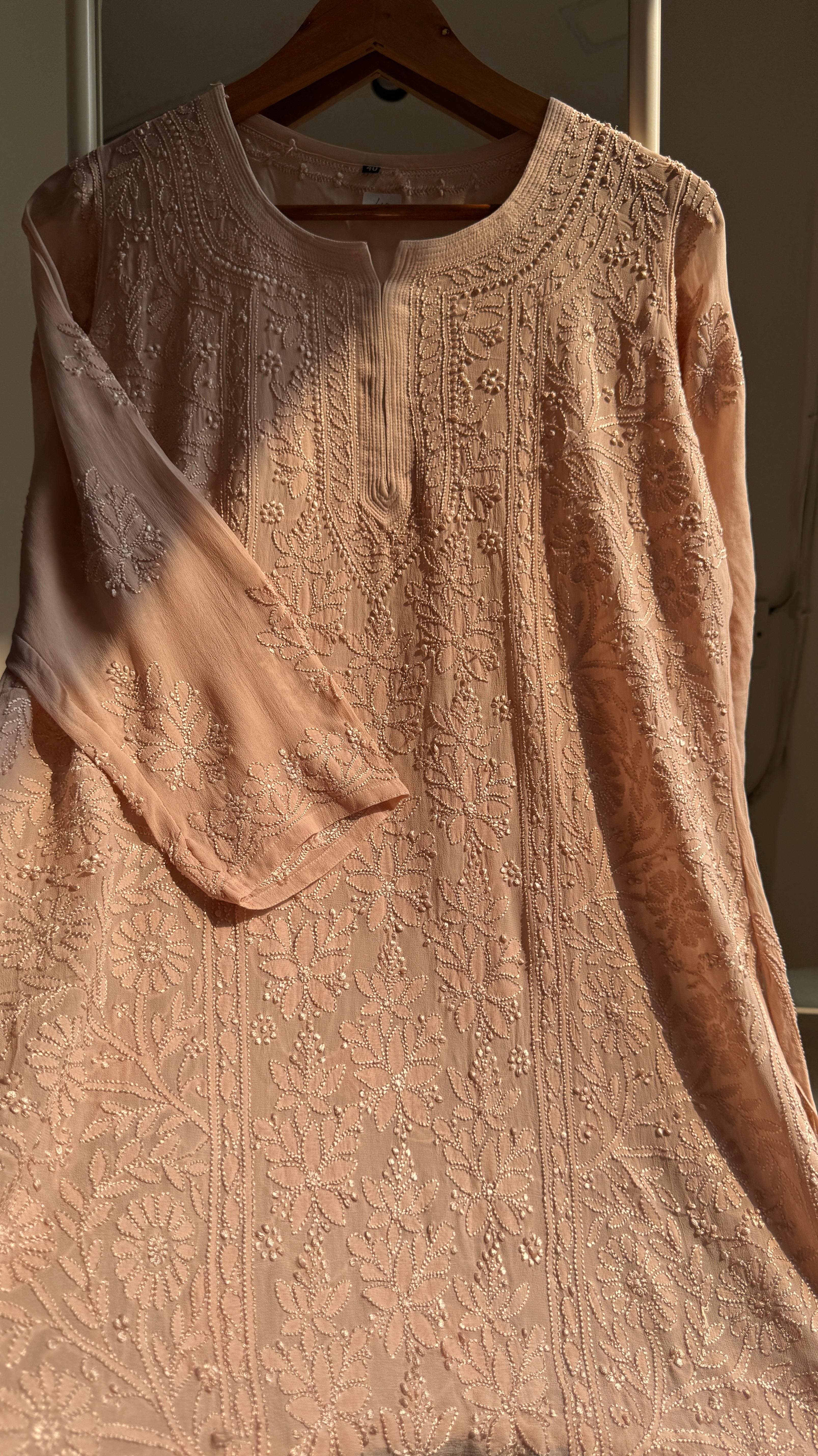 Chikankari Viscose Georgette short Top in Nude Beige