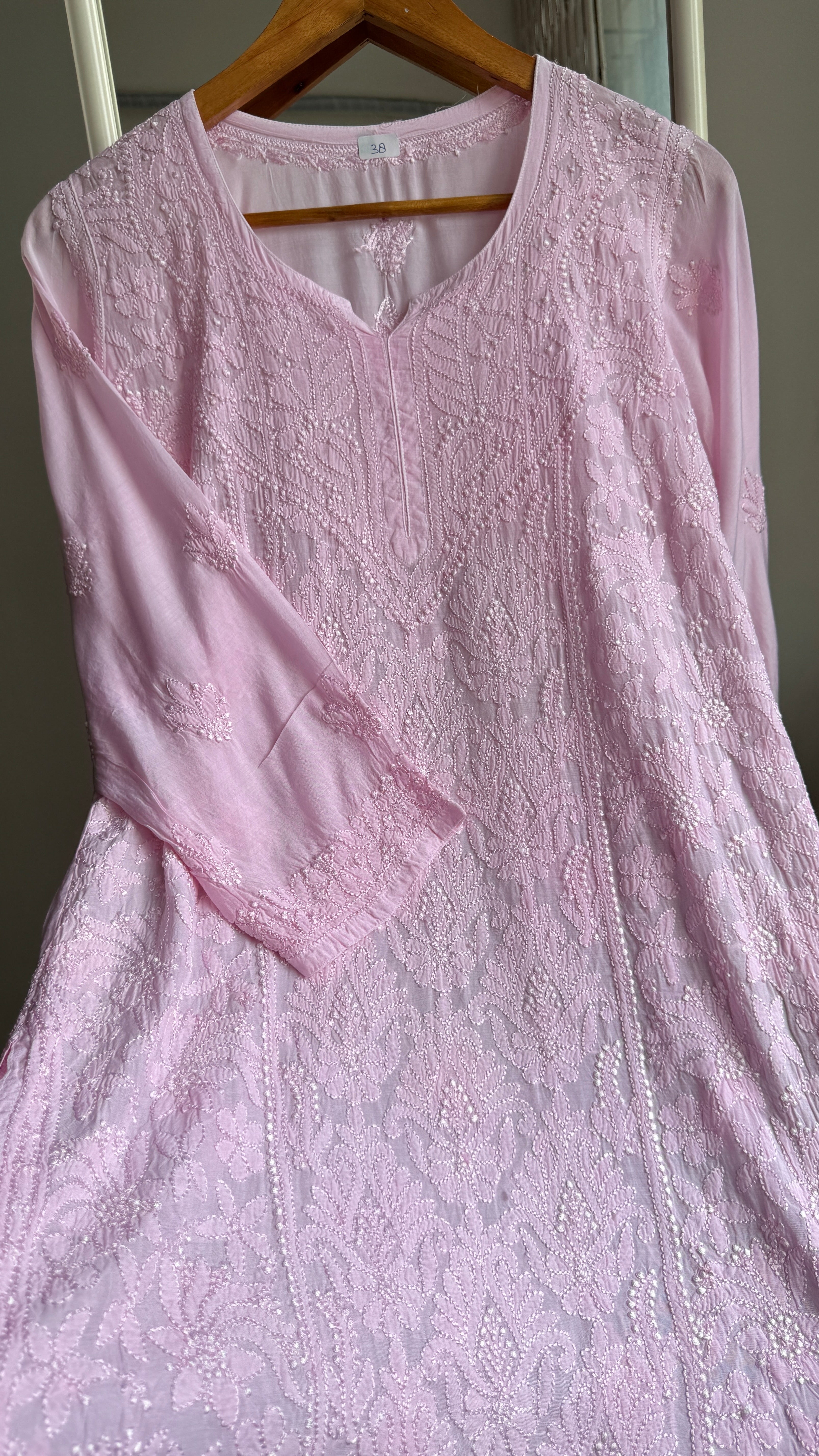 Chikankari Muslin short Top in Pink - HOOR Collection