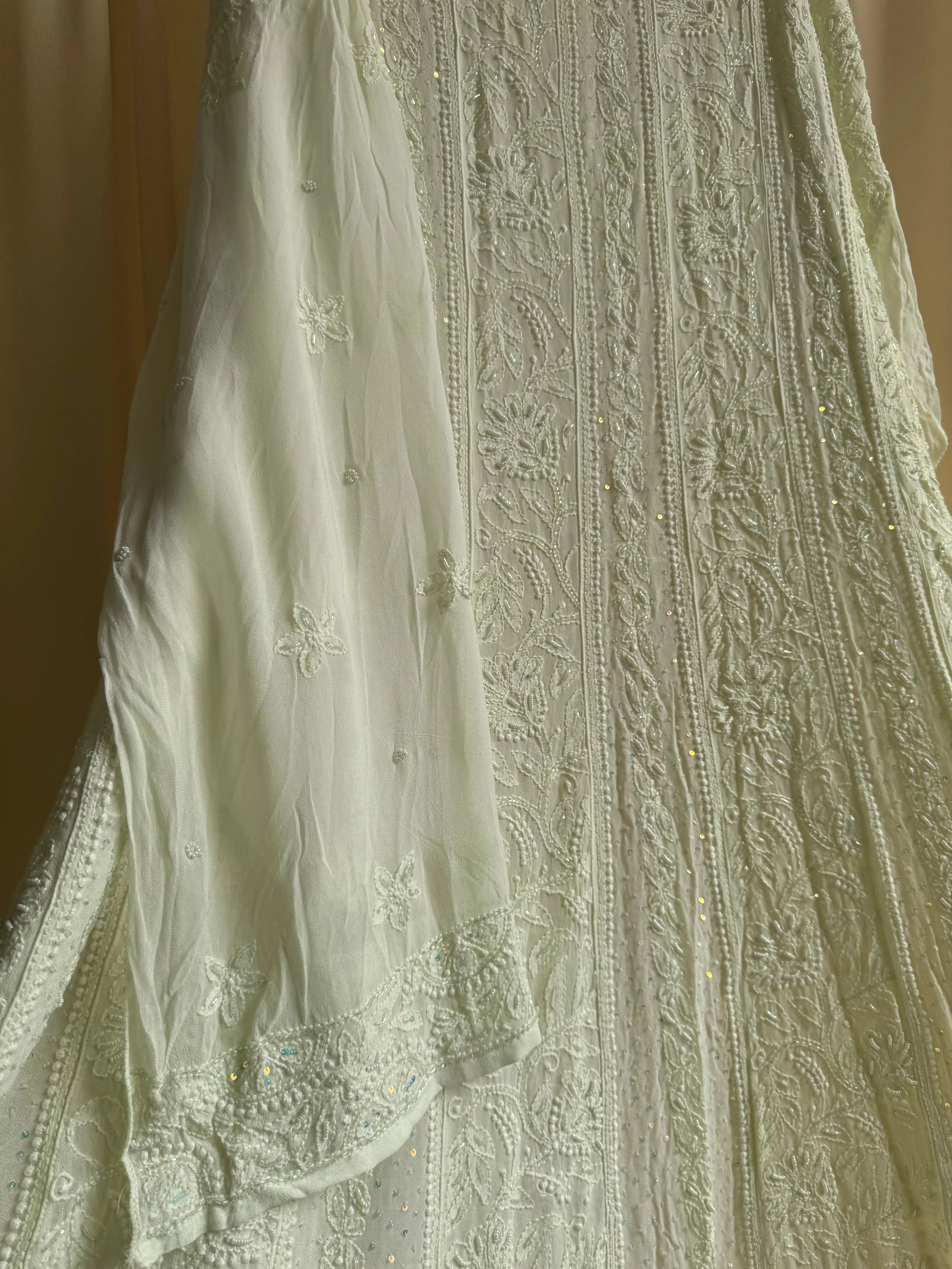 Viscose Anarkali - Semi Stitched - Pearl Work - Grape Green ARIAA CHIKANKARI 