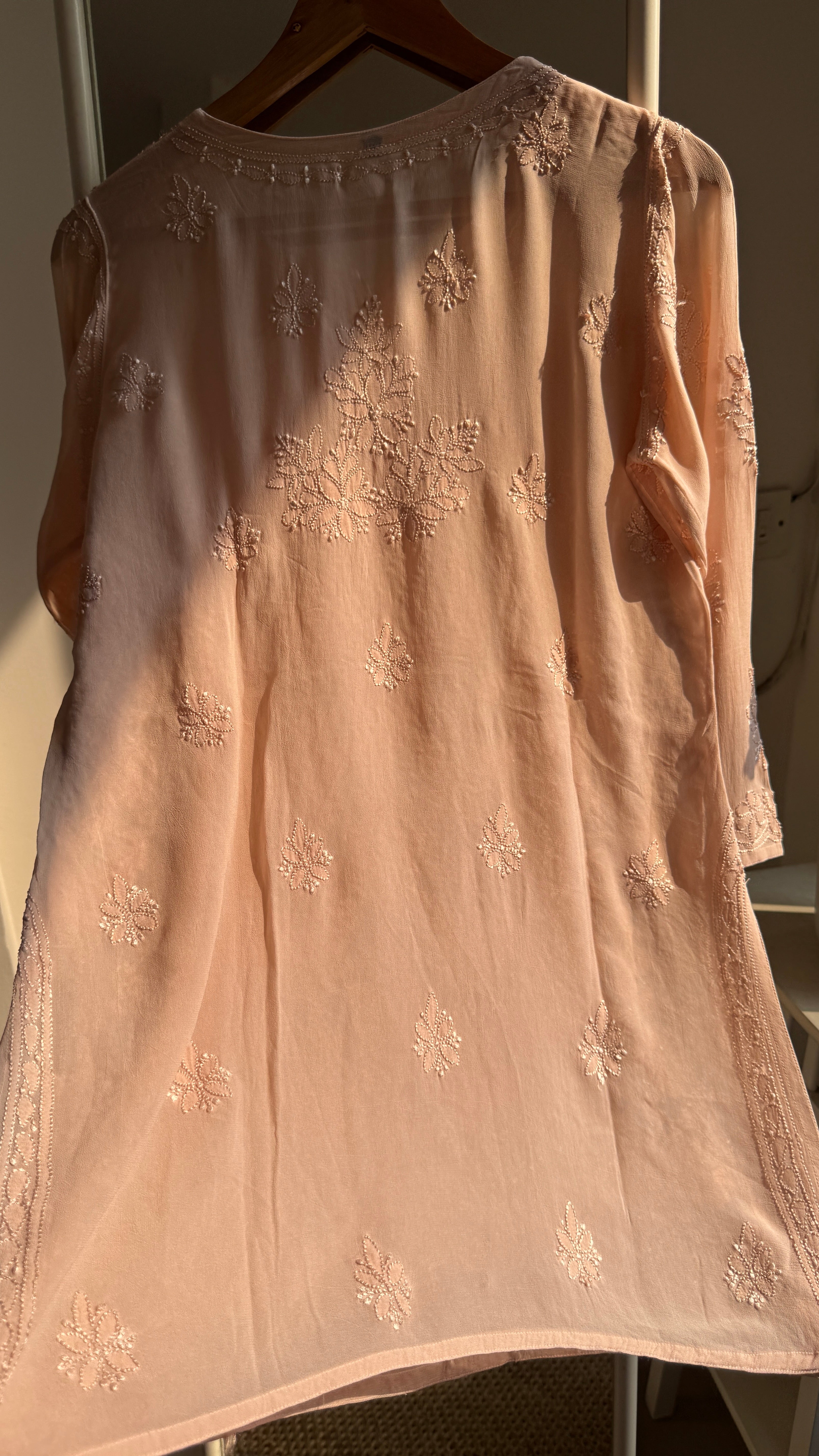 Chikankari Viscose Georgette short Top in Nude Beige