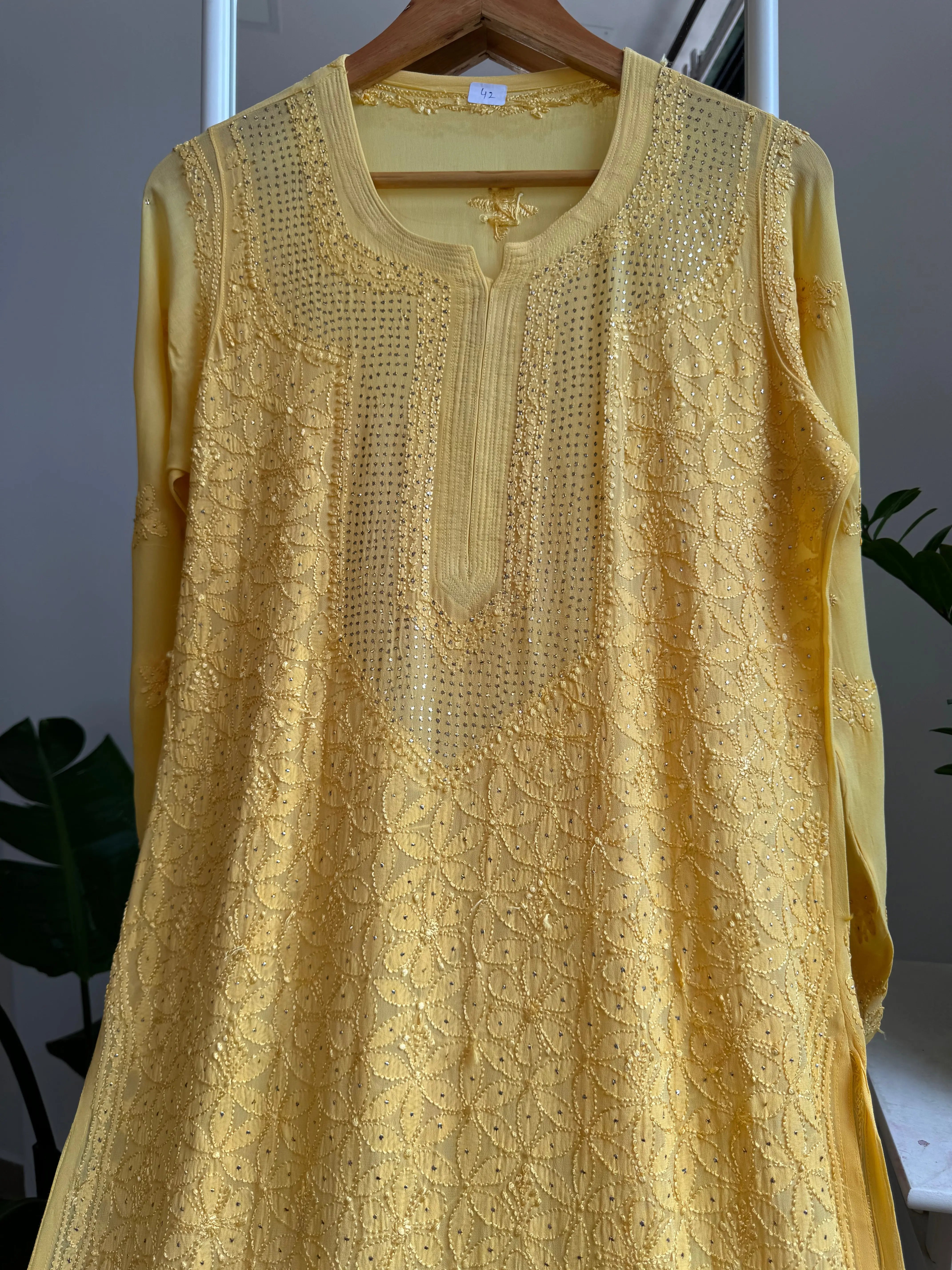 Viscose Kurti with Mukaish Work - Yellow ARIAA CHIKANKARI 