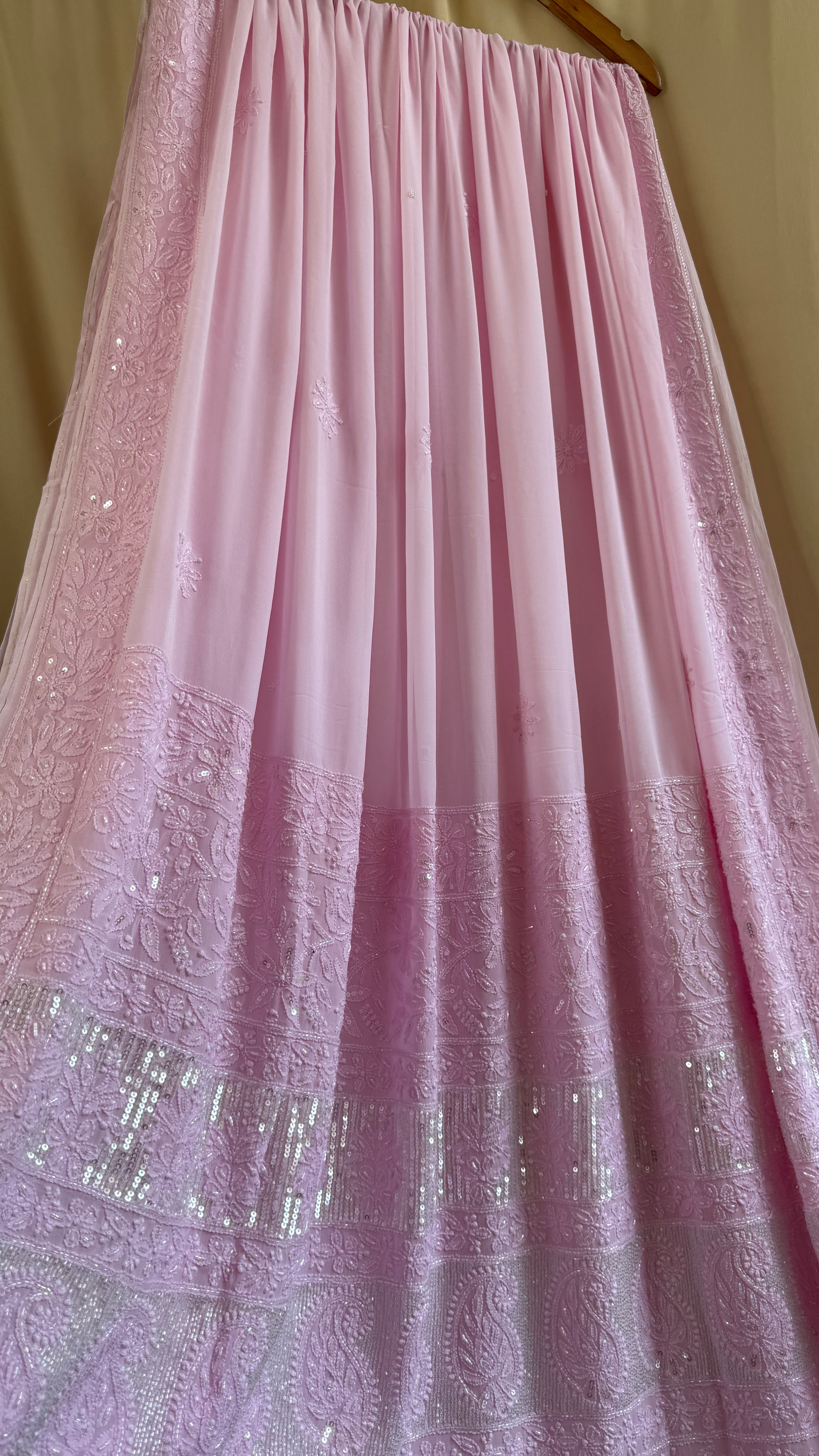 Viscose Chikankari saree with Pearl embellishments - Pink