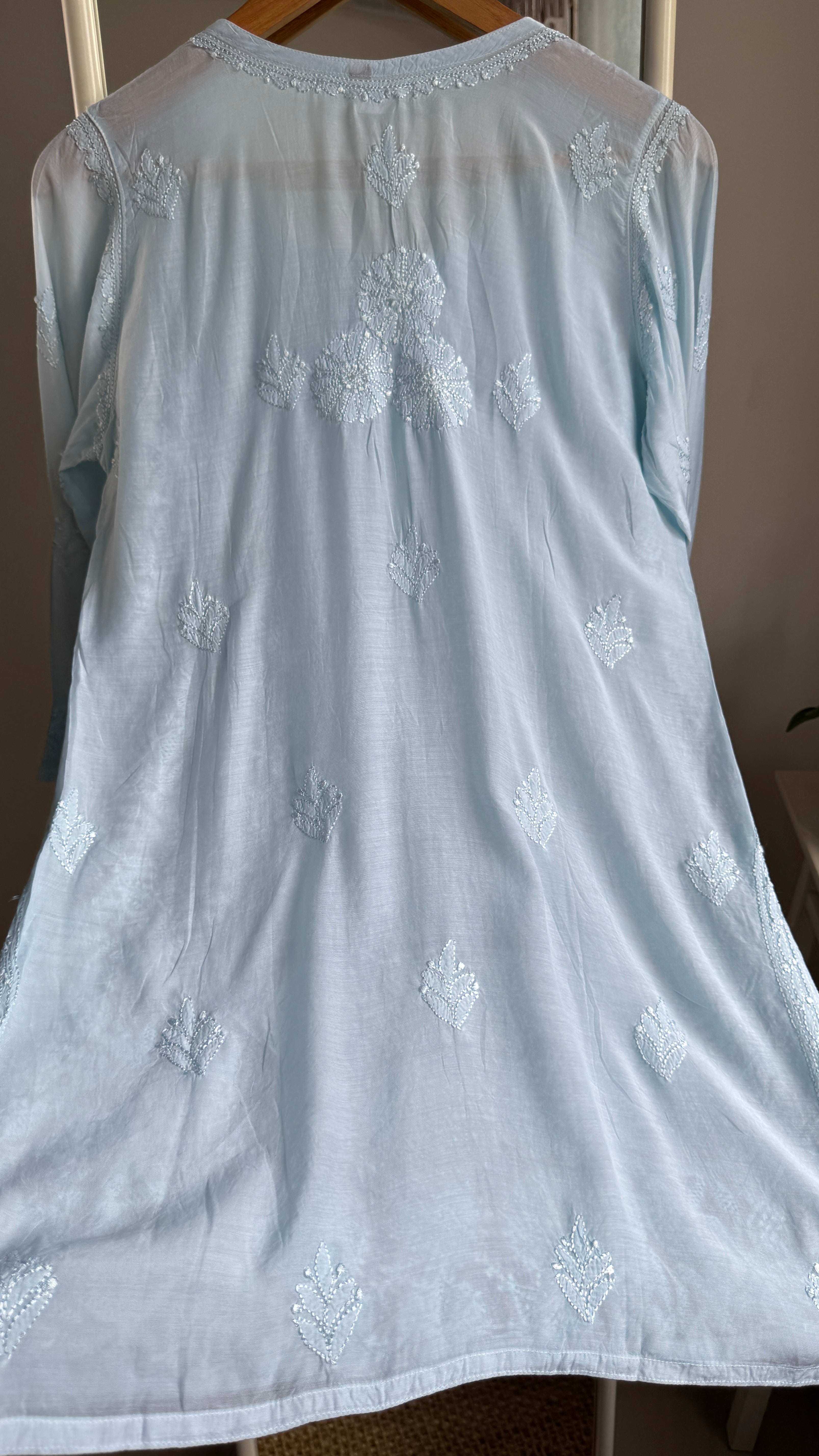 Chikankari Muslin short Top in Blue - HOOR Collection