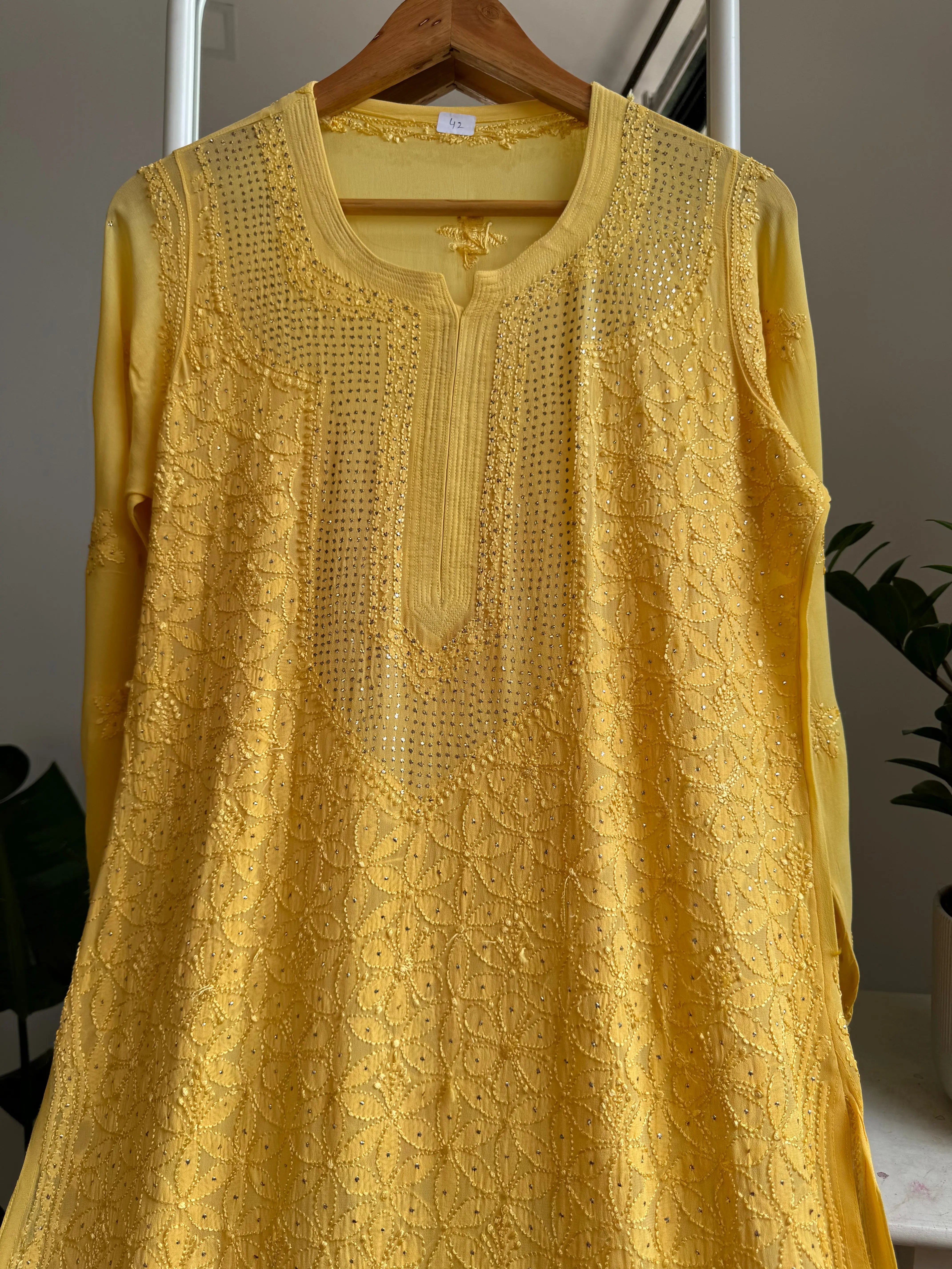 Viscose Kurti with Mukaish Work - Yellow ARIAA CHIKANKARI 