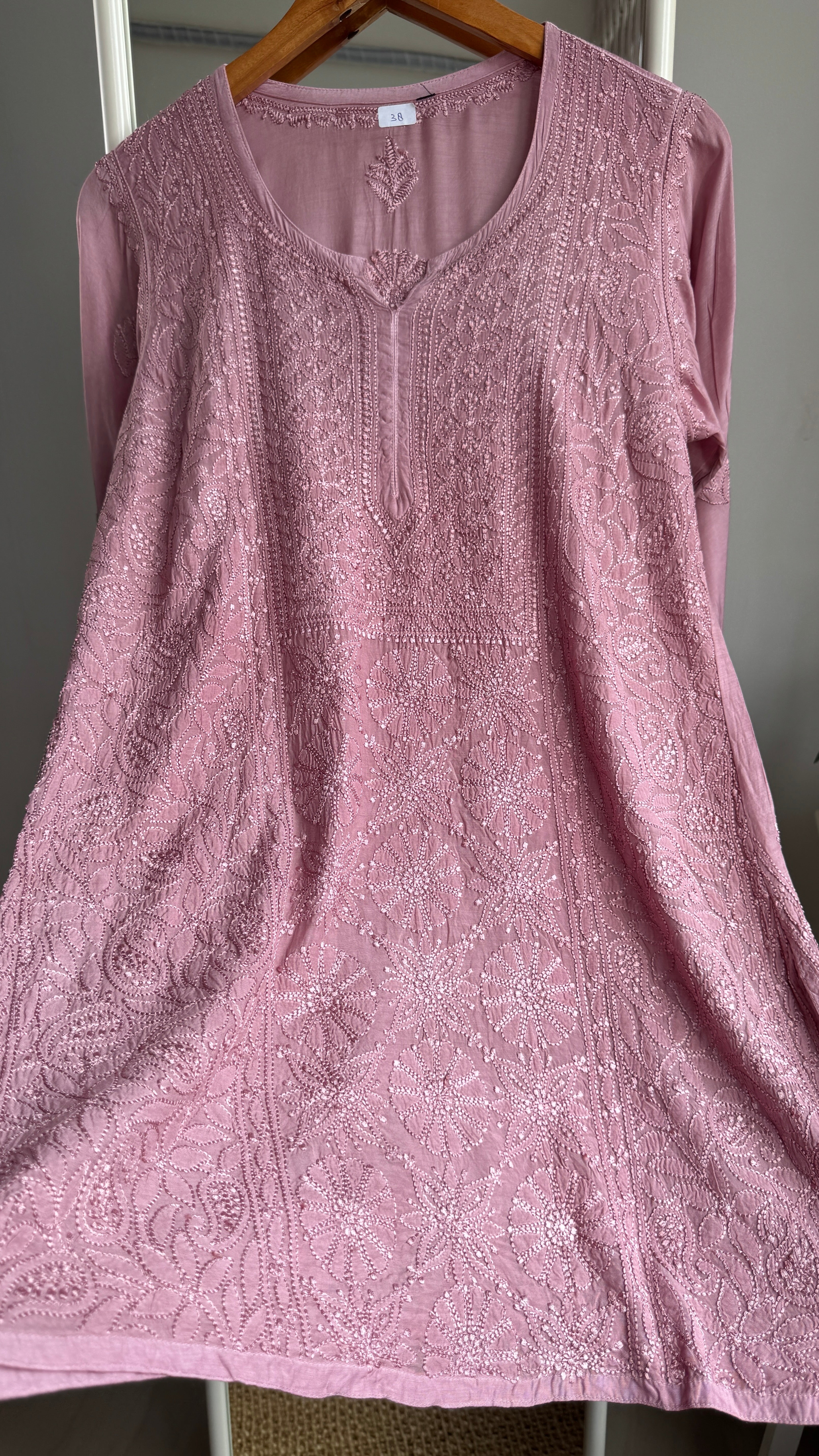 Chikankari Muslin short Top in Onion Pink - HOOR Collection
