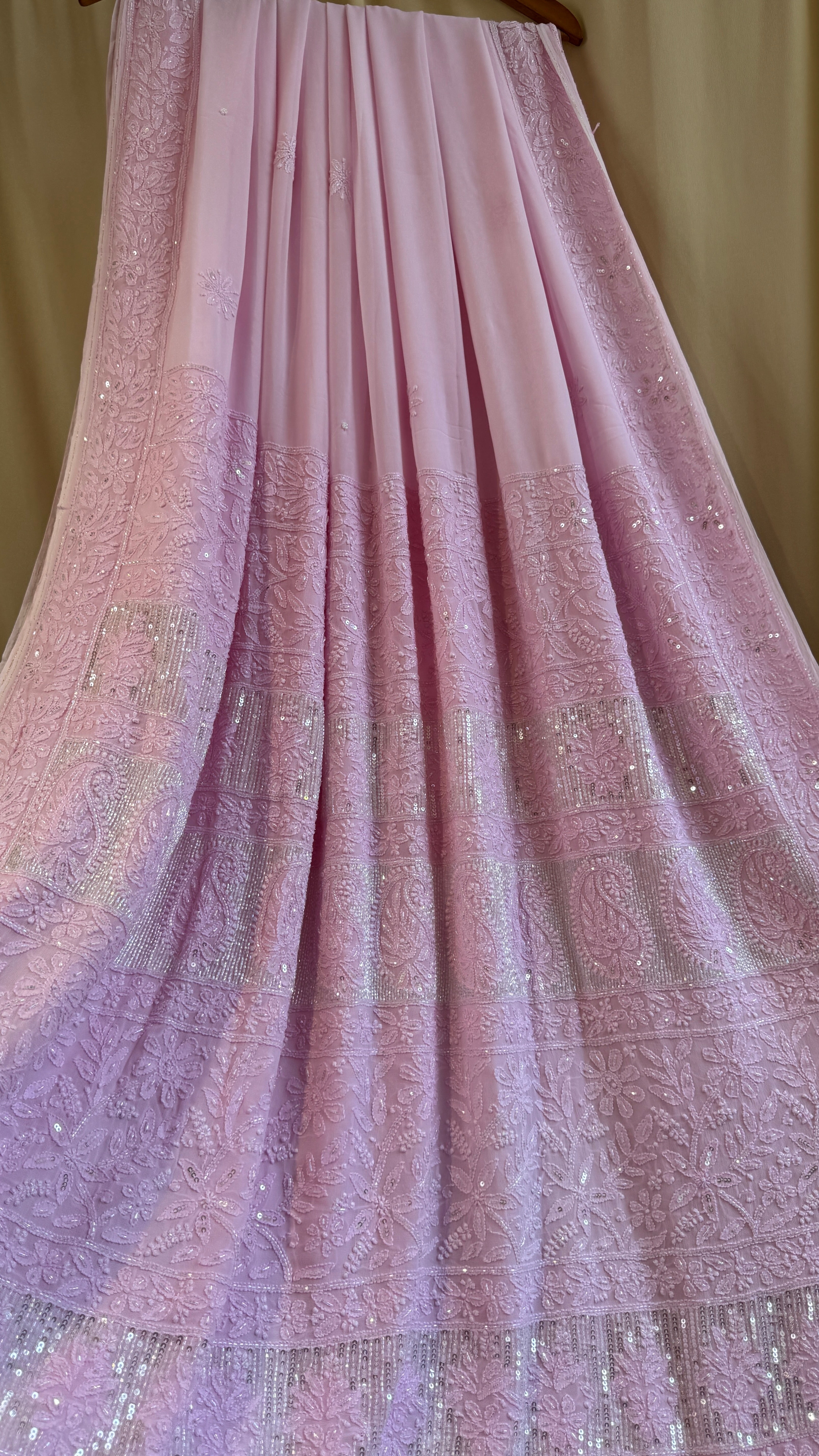 Viscose Chikankari saree with Pearl embellishments - Pink