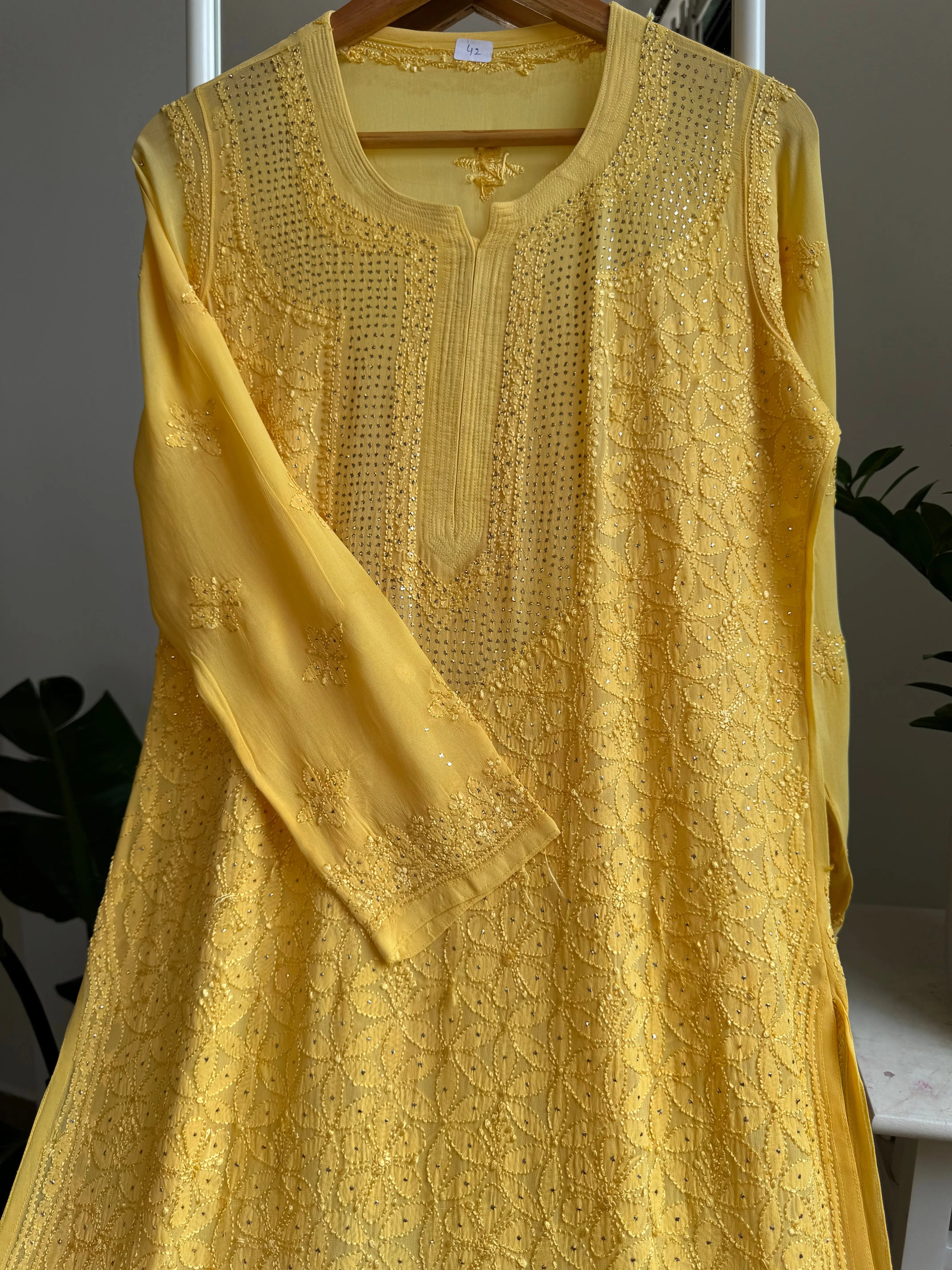 Viscose Kurti with Mukaish Work - Yellow ARIAA CHIKANKARI 