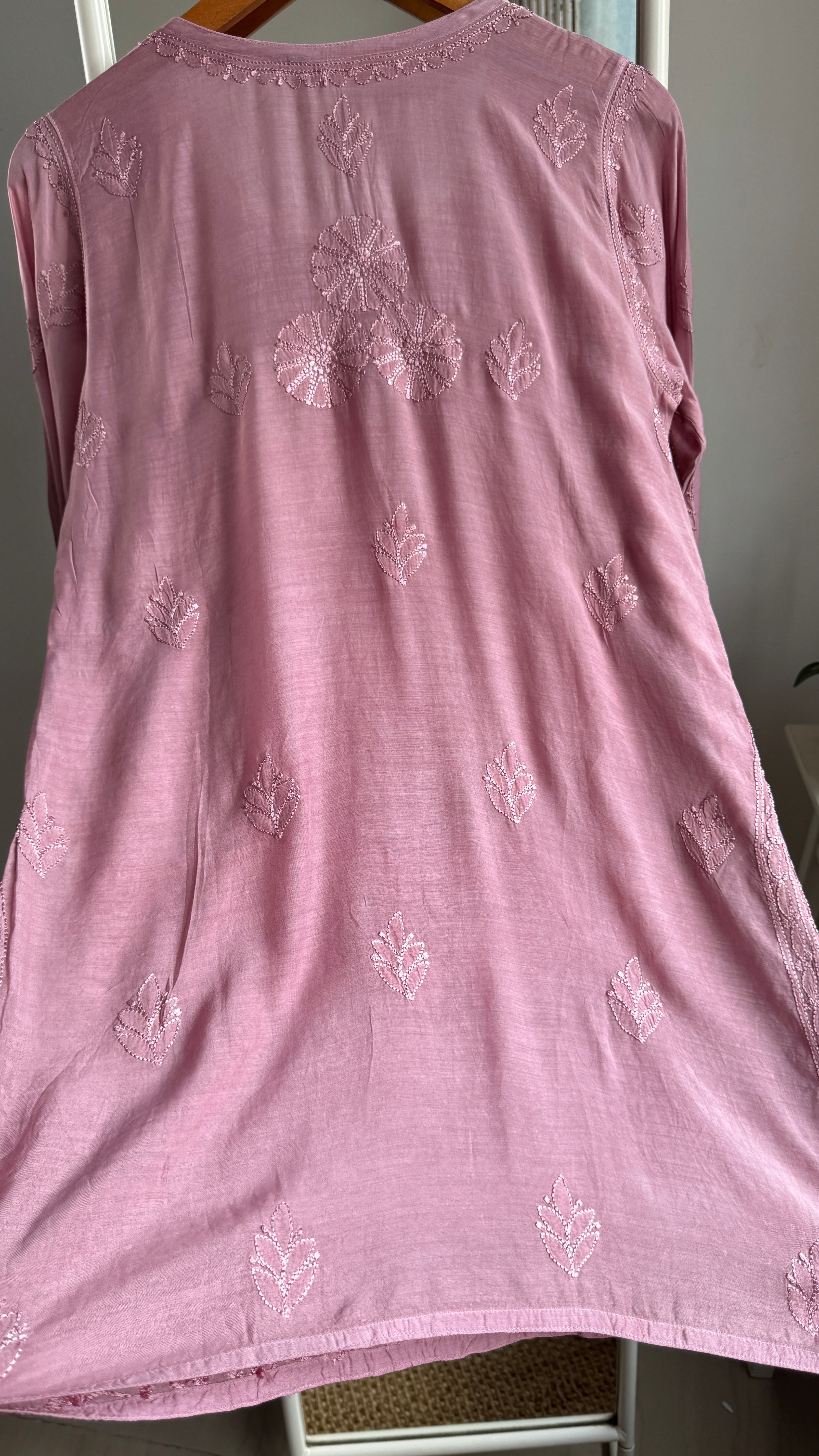 Chikankari Muslin short Top in Onion Pink - HOOR Collection