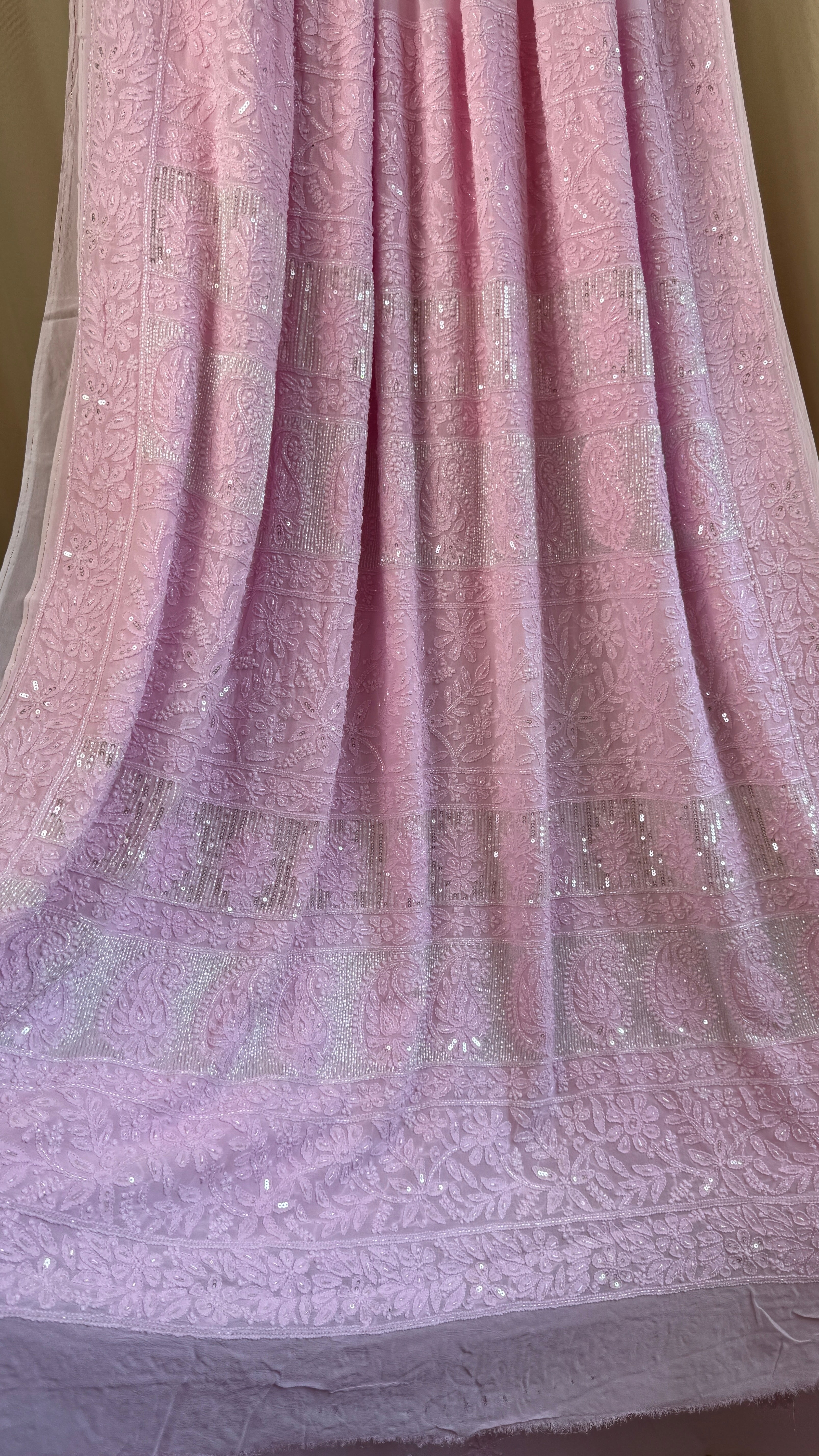 Viscose Chikankari saree with Pearl embellishments - Pink
