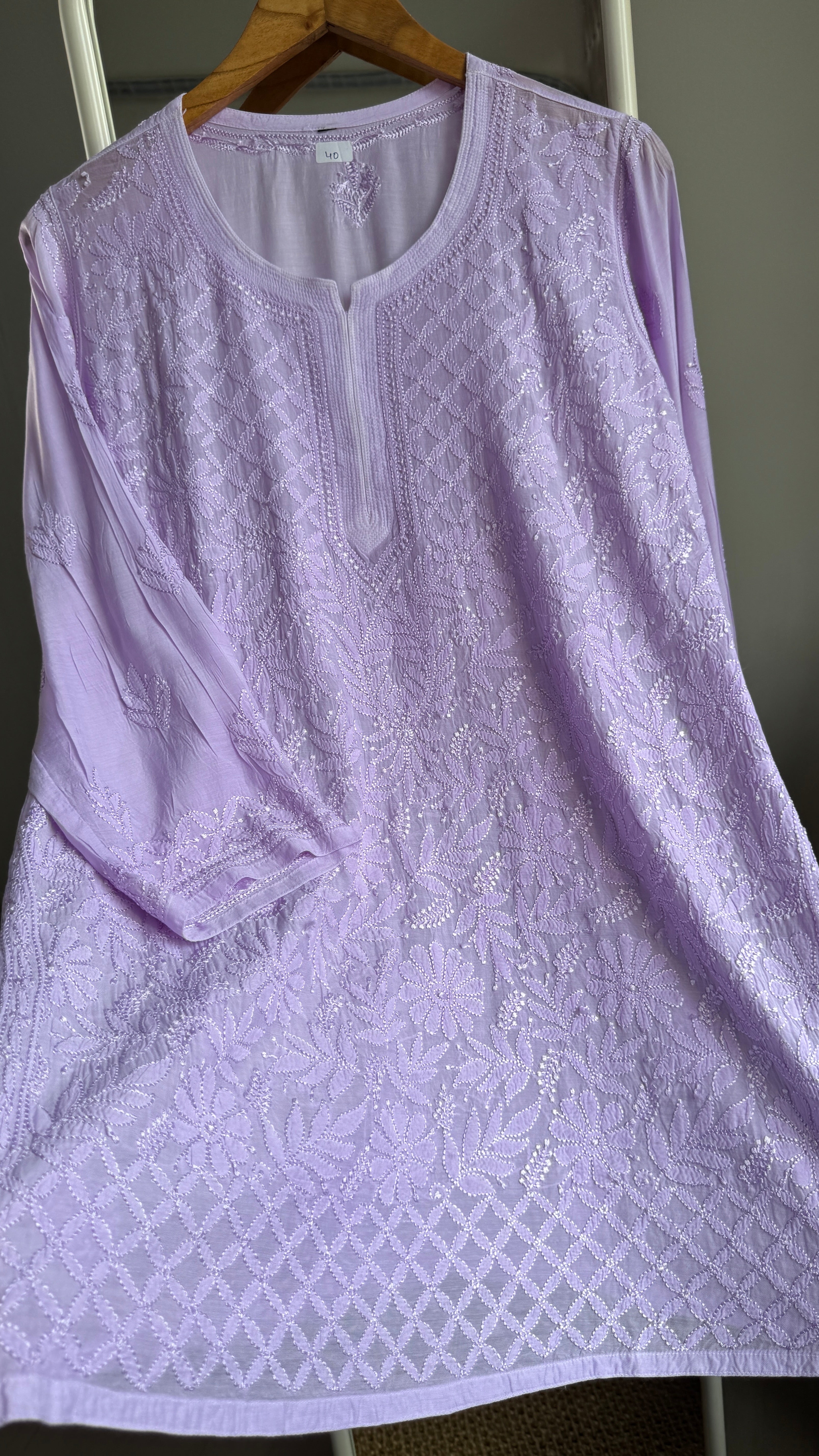 Chikankari Muslin short Top in Lilac - HOOR Collection