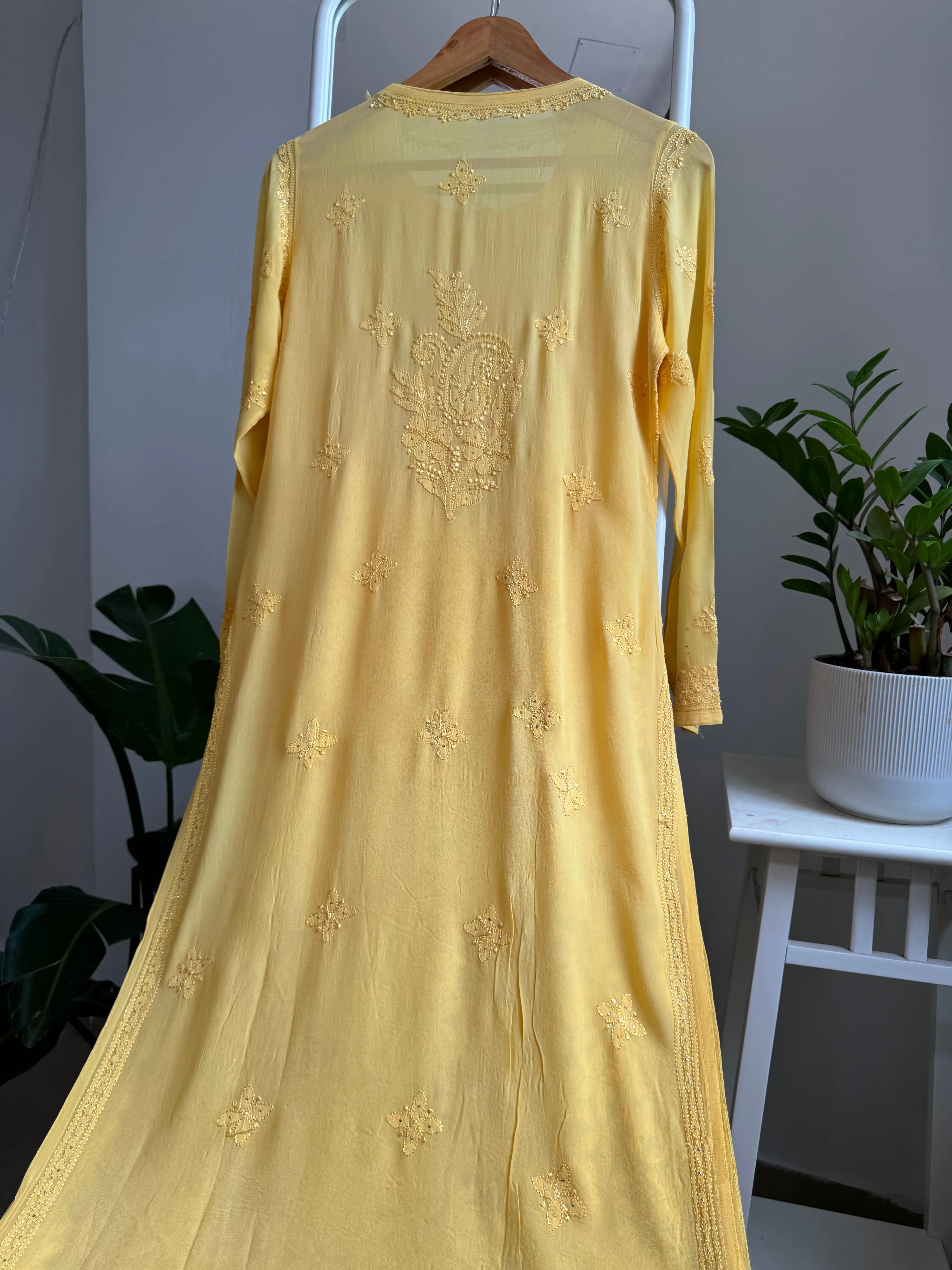 Viscose Kurti with Mukaish Work - Yellow ARIAA CHIKANKARI 