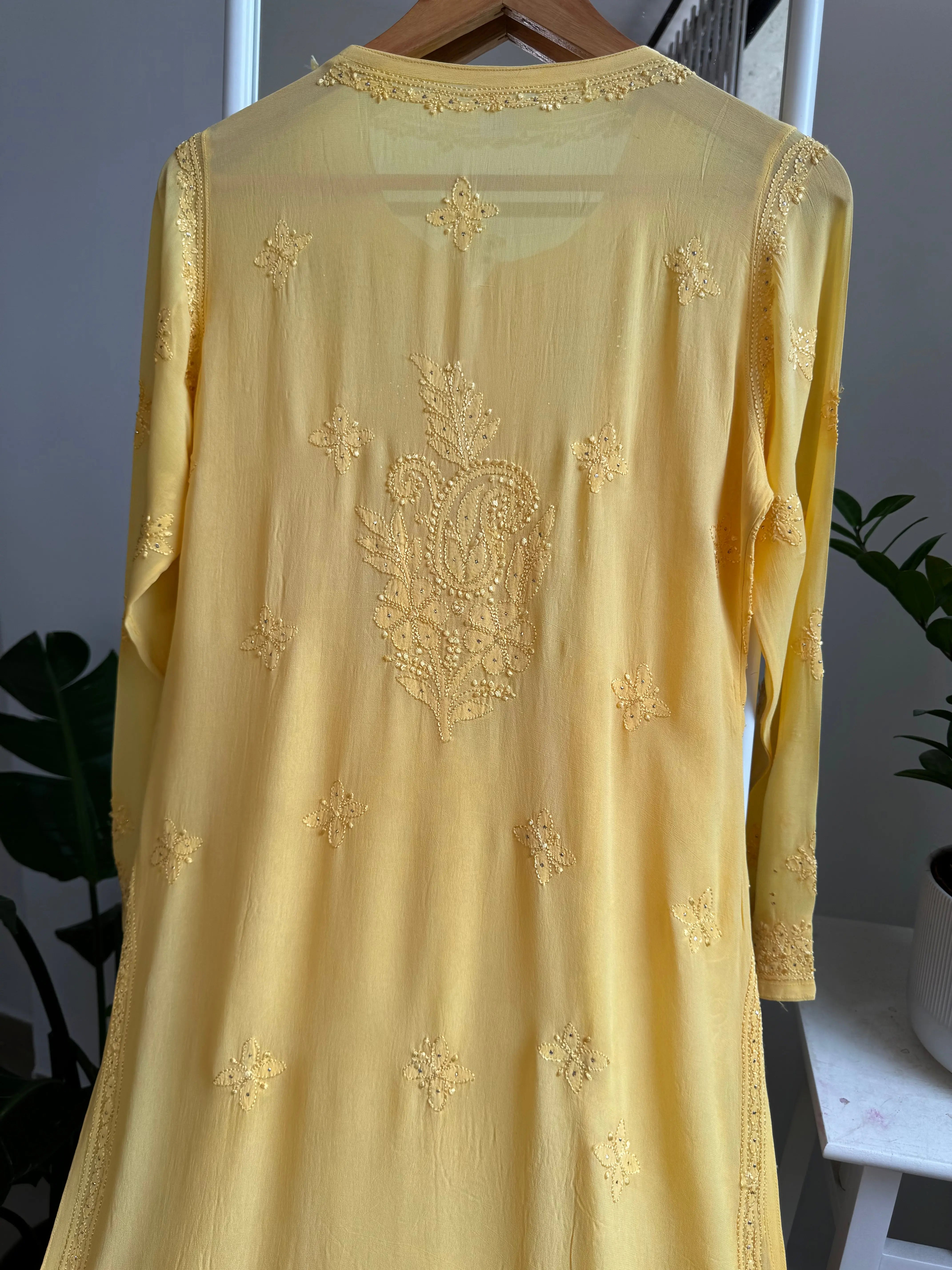 Viscose Kurti with Mukaish Work - Yellow ARIAA CHIKANKARI 