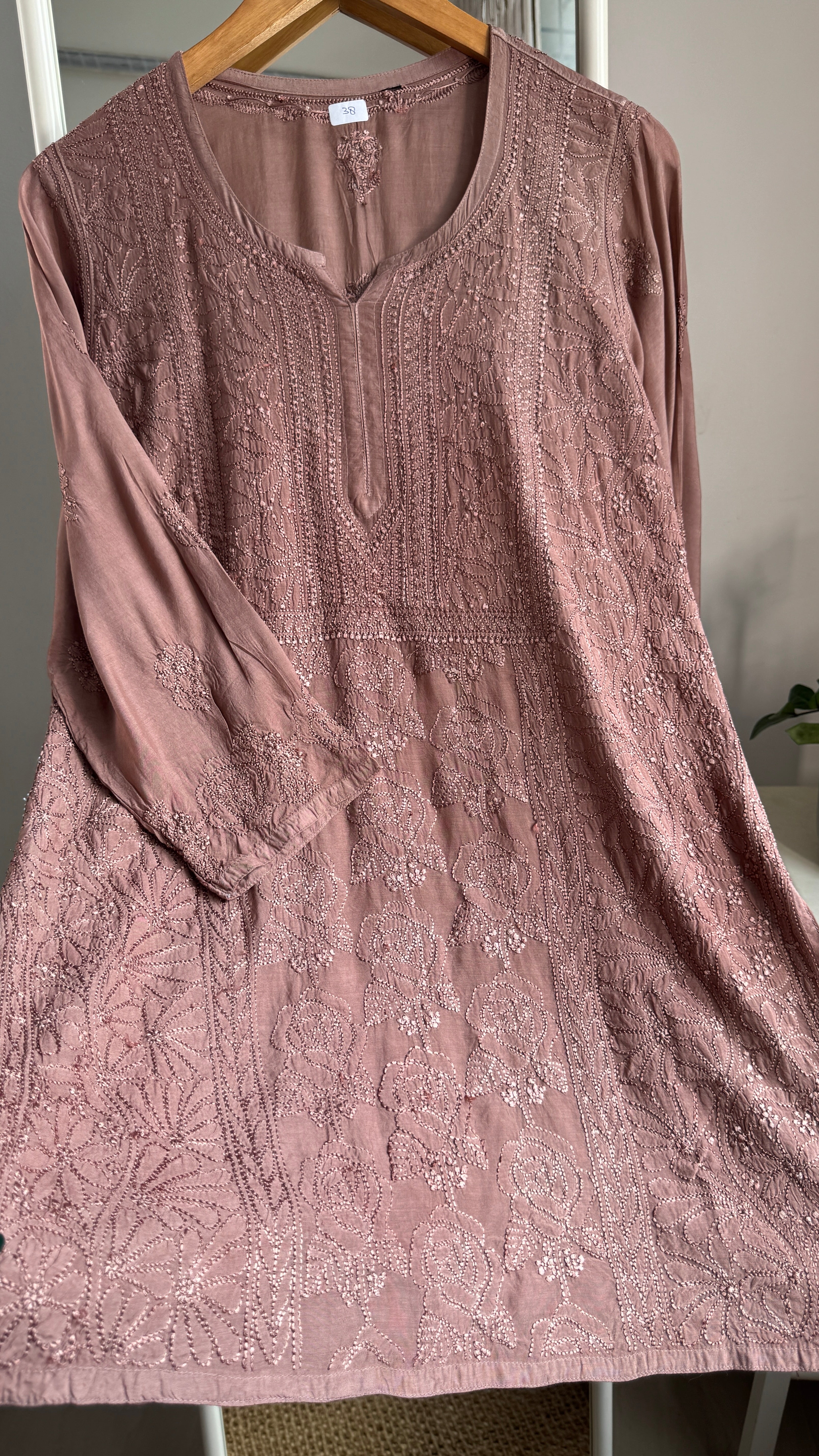 Chikankari Muslin short Top in Dusky Rose - HOOR Collection
